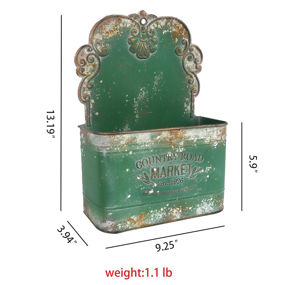All Chic Metal Wall Planter Wall Hanging Planter Rustic Metal Planter Wall Mount Planter Outdoor Wall Planter for Farmhouse Garden Decor (Green)