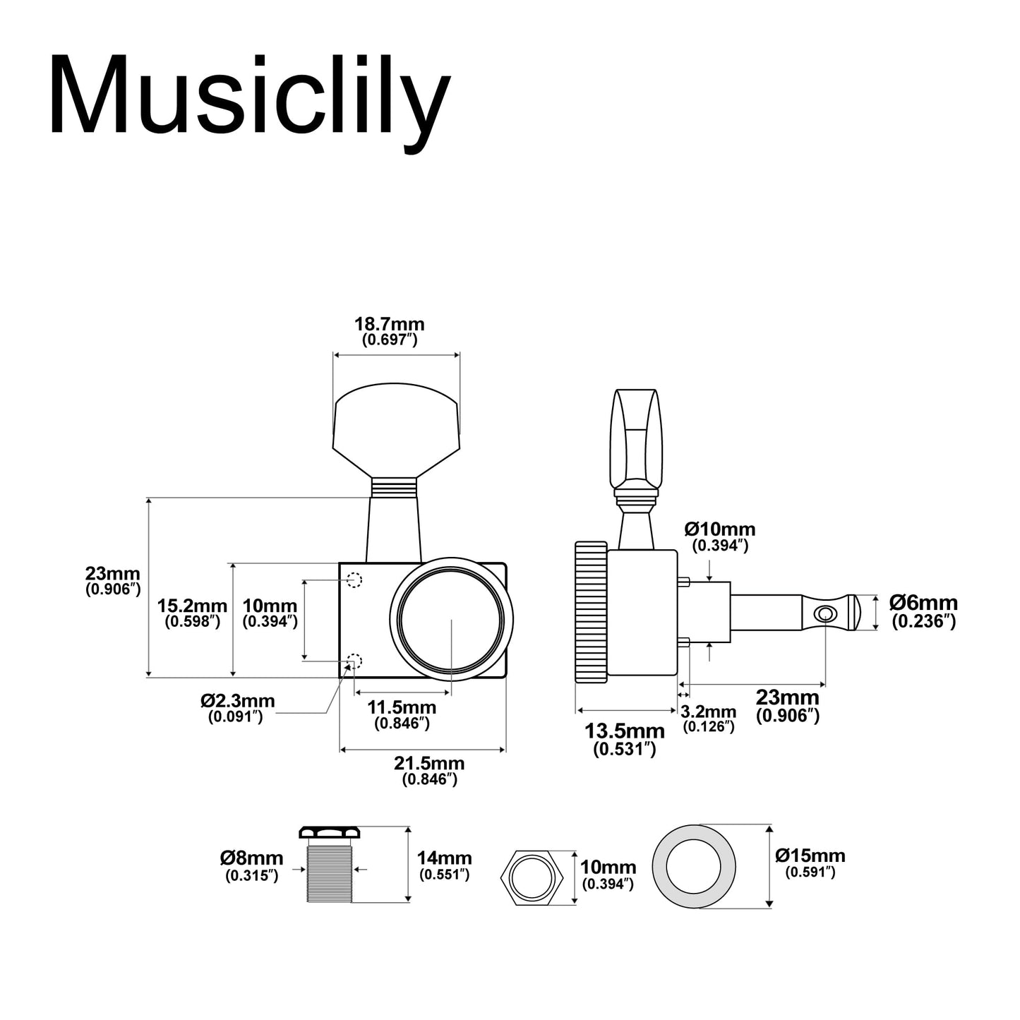 Musiclily Pro 6-in-line 2-pins Guitar Locking Tuners Machine Heads Tuning Pegs Keys Set for Fender Strat/Tele Electric Guitar, Chrome