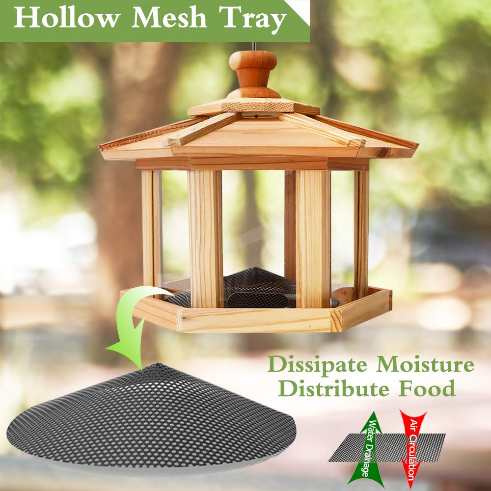 Solution4Patio Hexagon Shaped Gazebo Bird Feeder, USA Cedar, Mangeur d'oiseaux extérieur, Hollow Mesh Tray, Large Capacity, Easy to Clean & Fill, 9.6" Dia. X 8.7" Tall