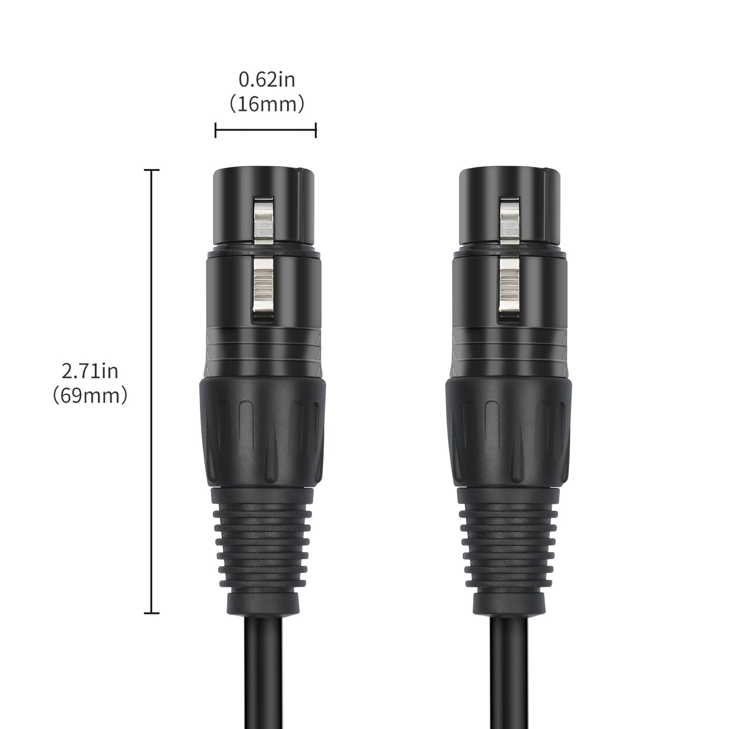 SZLliyxs 2 Pack 3 Pin XLR Female to Female Microphone Cables,6.6 FT,Professional Balanced Audio Cable with Oxygen-Free Copper, Gold-Plated Connectors - for Studio, Stage, PA Systems