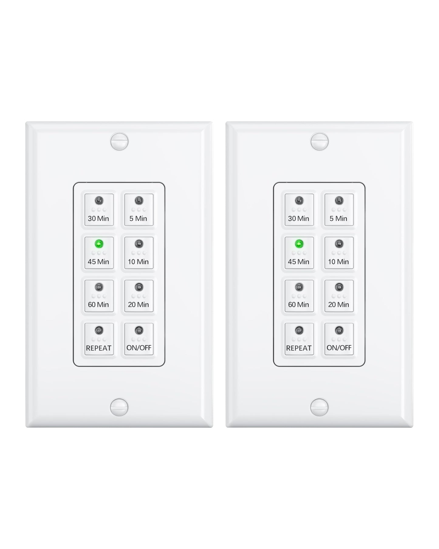 BN-LINK Countdown Digital Wall Timer Switch for Exhaust Fan with Push Button 5-10-20-30-45-60mins, Bathroom Fan Light Switch Timer Indoor, Neutral Required, Wall Plate Included, White