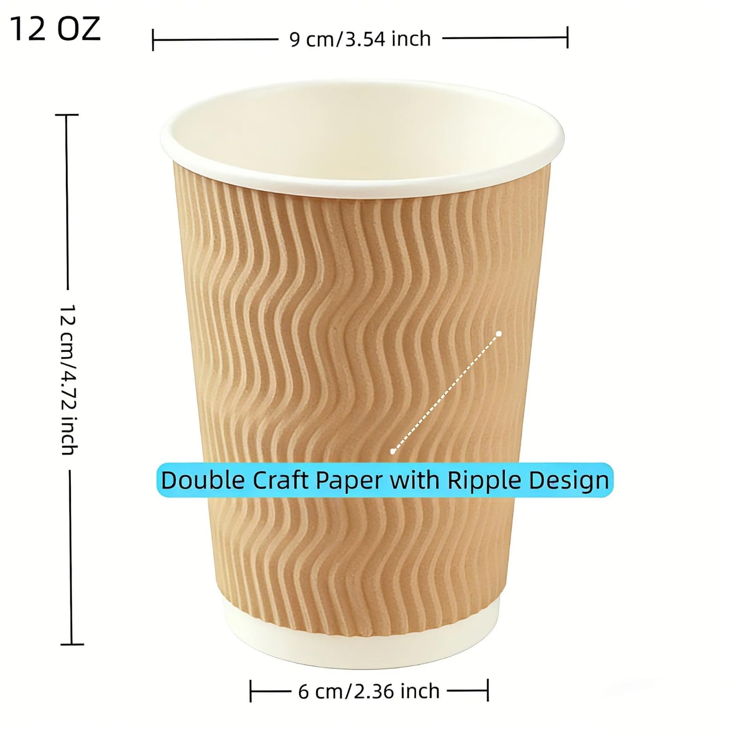 100 Pack Disposable Coffee Cups with lids, Craft Ripple Paper Hot Cups Without Paint for Hot Beverages,Travel and Party Use, Double Paper Disposable hot Cups with Leak-Proof(100pack)