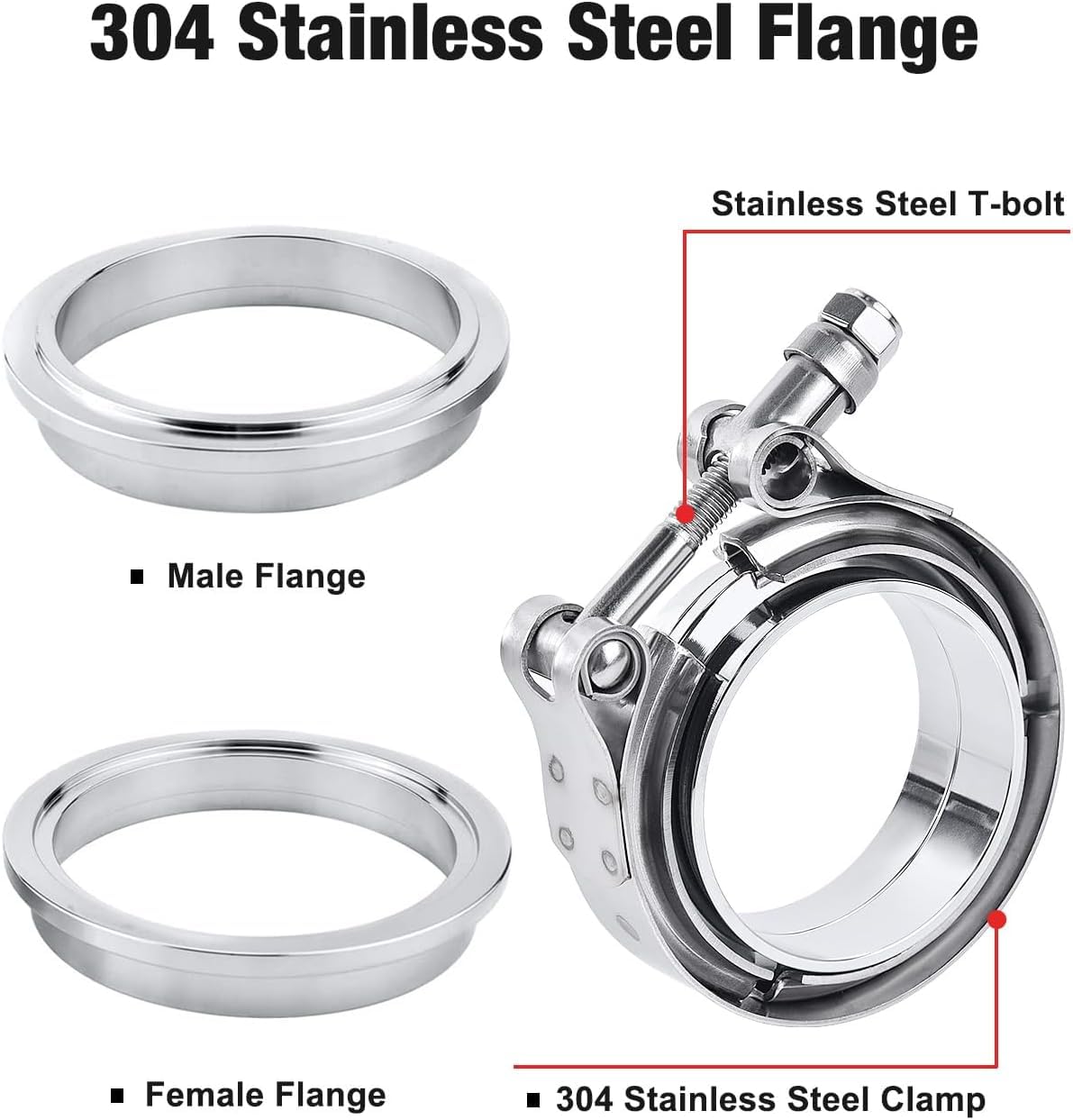 Evil Energy V Band Clamp with Flange Male Female Stainless Steel (3.0 Inch)