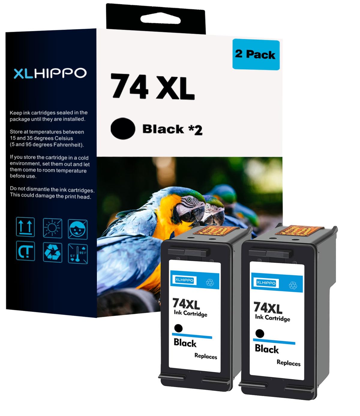 High Yield 74 Black Ink Cartridges Replacement for HP 74 74XL Ink Cartridges for Photosmart C4280 C5280 C4480 DeskJet D4260 D4360 OfficeJet J6480 J5780 Printers (2 Pack 74 XL Black)