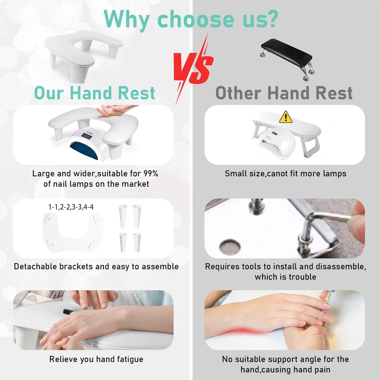 Wexlerey Arm Rest for Nails Tech,U-shaped Manicure Nail Arm Rest Stand Big with Detachable Brackets,PU Leather Hand Rest Pillow Cushion(White)