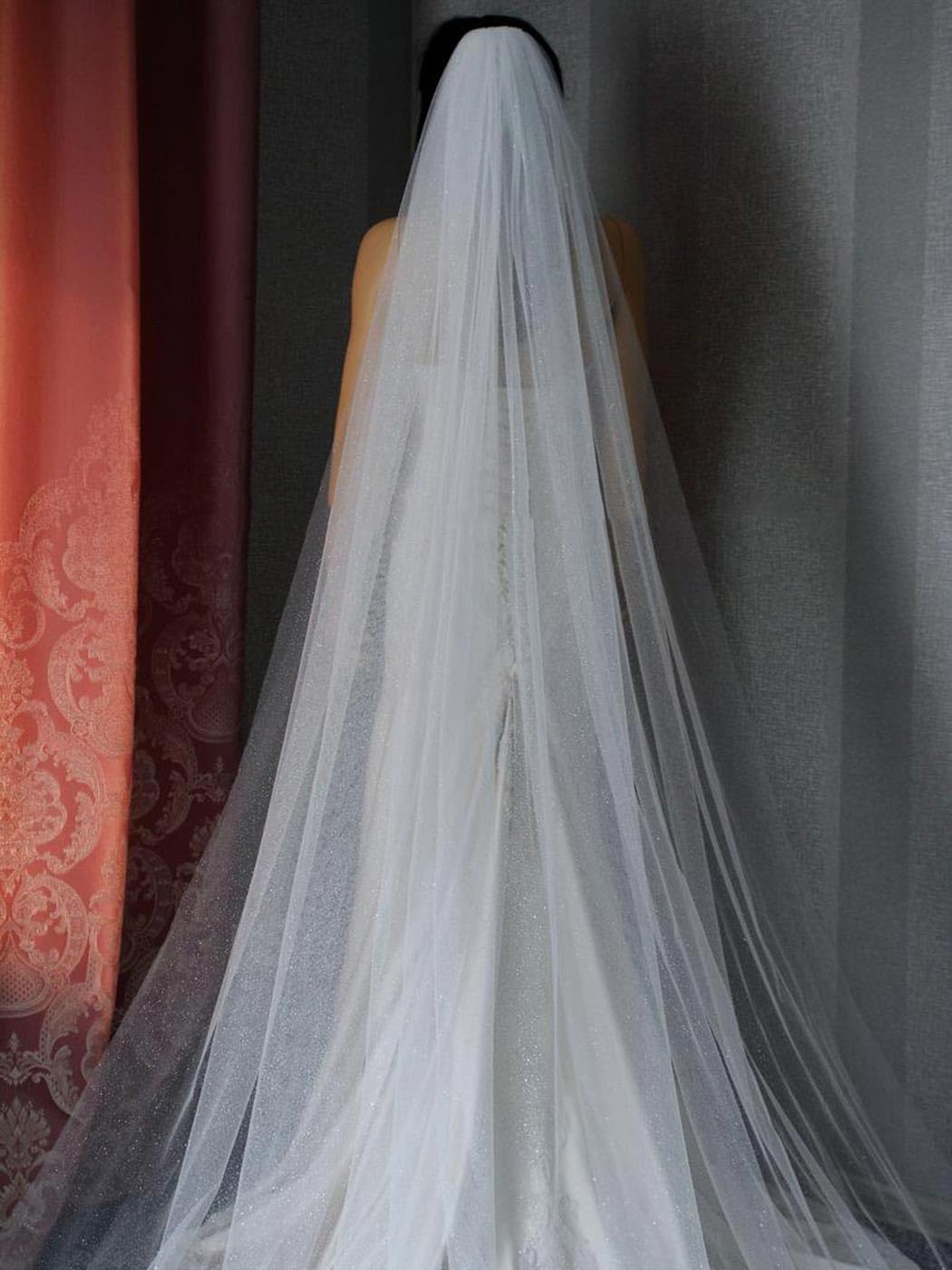 Unsutuo Wedding Veil Comb Bridal Cathedral Veil 1 Tier Drop Veil Wedding Hair Comb for Brides, 118 Inches, Sparkling White, 118 Inches