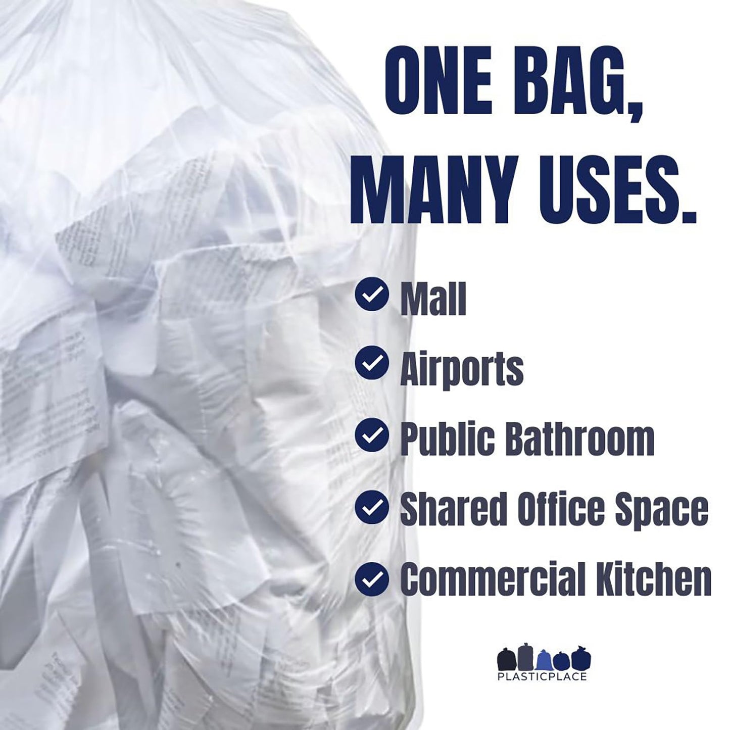 Plasticplace W55HDC1 55-60 gallon Trash Bags │ 12 Microns │ Clear High Density Garbage Can Liners │ 36” x 60” (200Count)
