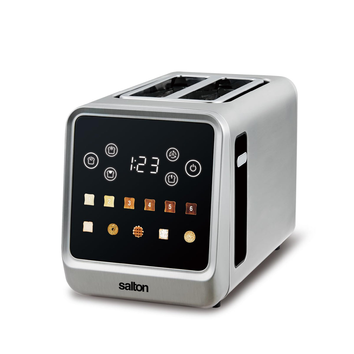 Salton Touchscreen Toaster | 2 Slice Digital Toaster | Intuitive Touch Controls | 6 Precise Shade Settings | Memory & Single Slice Functions | Removable Crumb Tray | Anti-Jam Safety Shut-Off