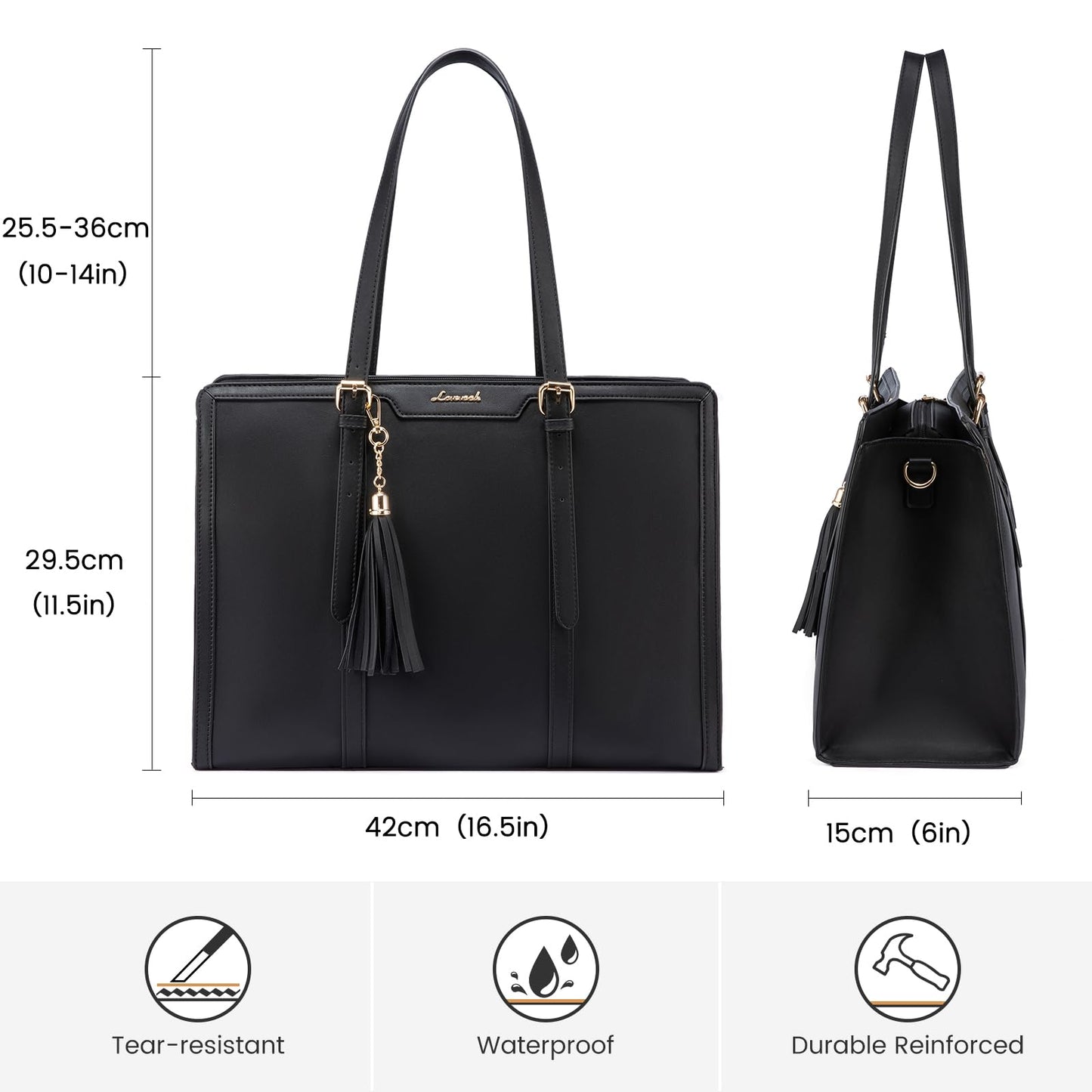 LOVEVOOK Laptop Bag for Women 15.6 inch Waterproof Leather Laptop Tote Bag with Clutch Purse,Large Capacity Laptop Purse for Work,Office,Business,Travel,College,Casual(Black)