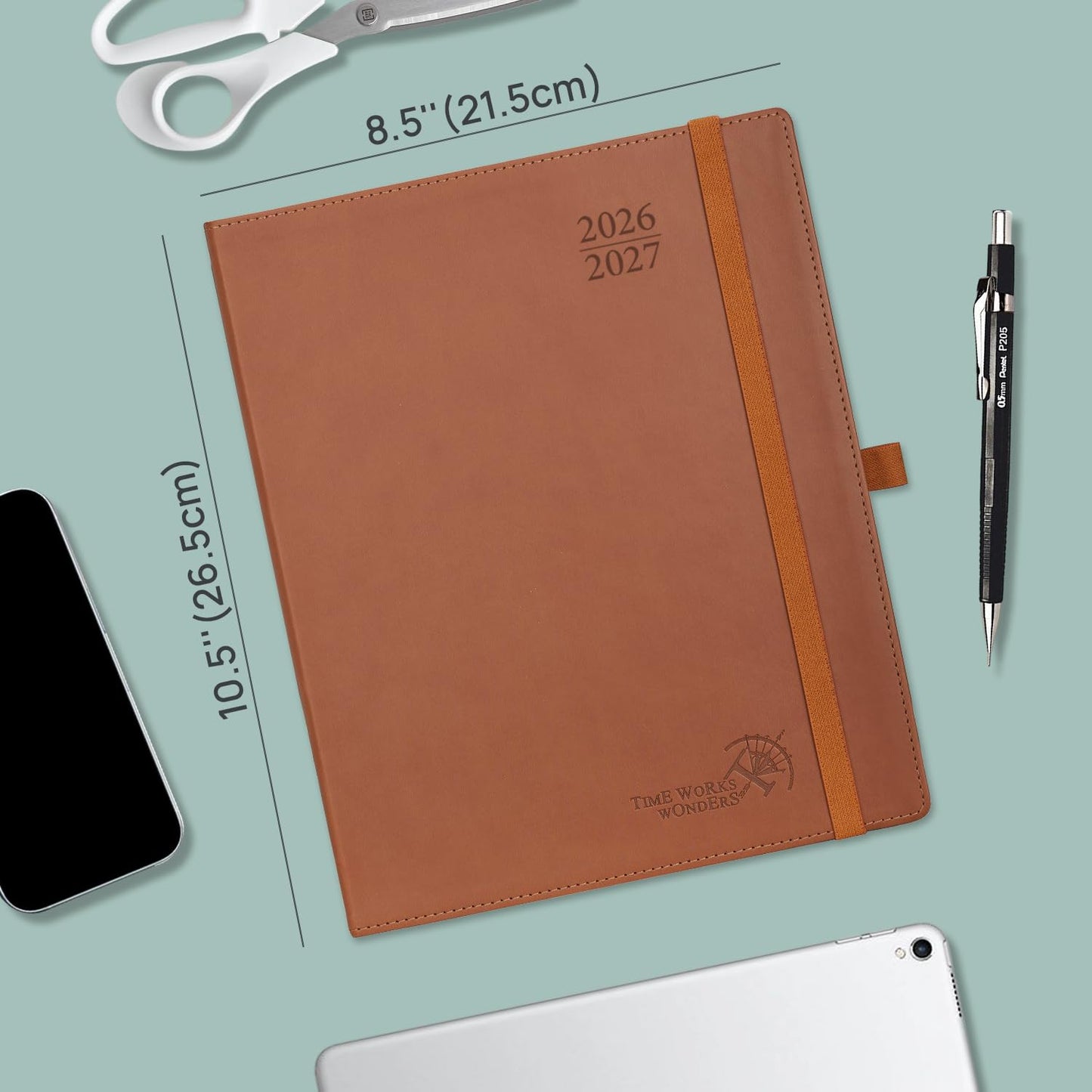 POPRUN Planner 2026-2027, Large-8.5'' x 10.5'', Academic Year Agenda (July 26 - June 27) with Hourly Time Slots, Weekly and Monthly Planner for time Management, Leather Soft Cover - Brown