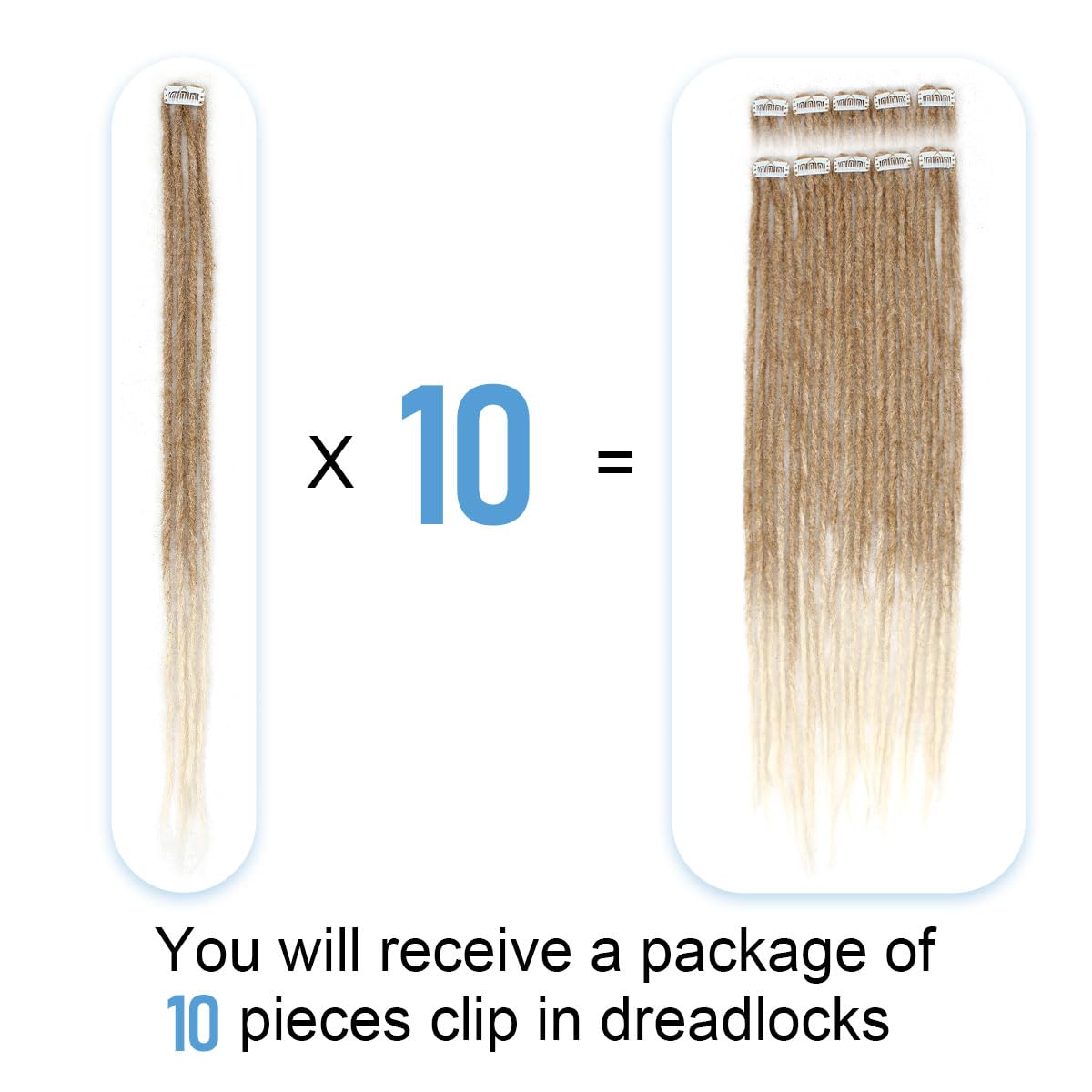 Sangtok 10 PCS Clip in Dreadlocks Hair Extensions, 24 inch Synthetic Dreads Extensions, Thin Straight Dreadlock for White Women(brown/blonde)