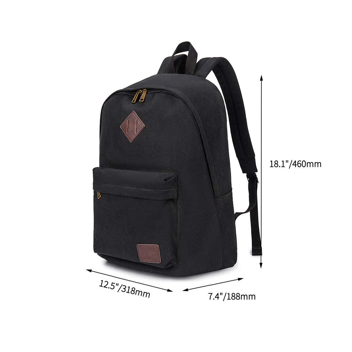 Canvas School Laptop Backpack, Durable Rucksack, Travel Notebook Bag, for Men Women (Black)