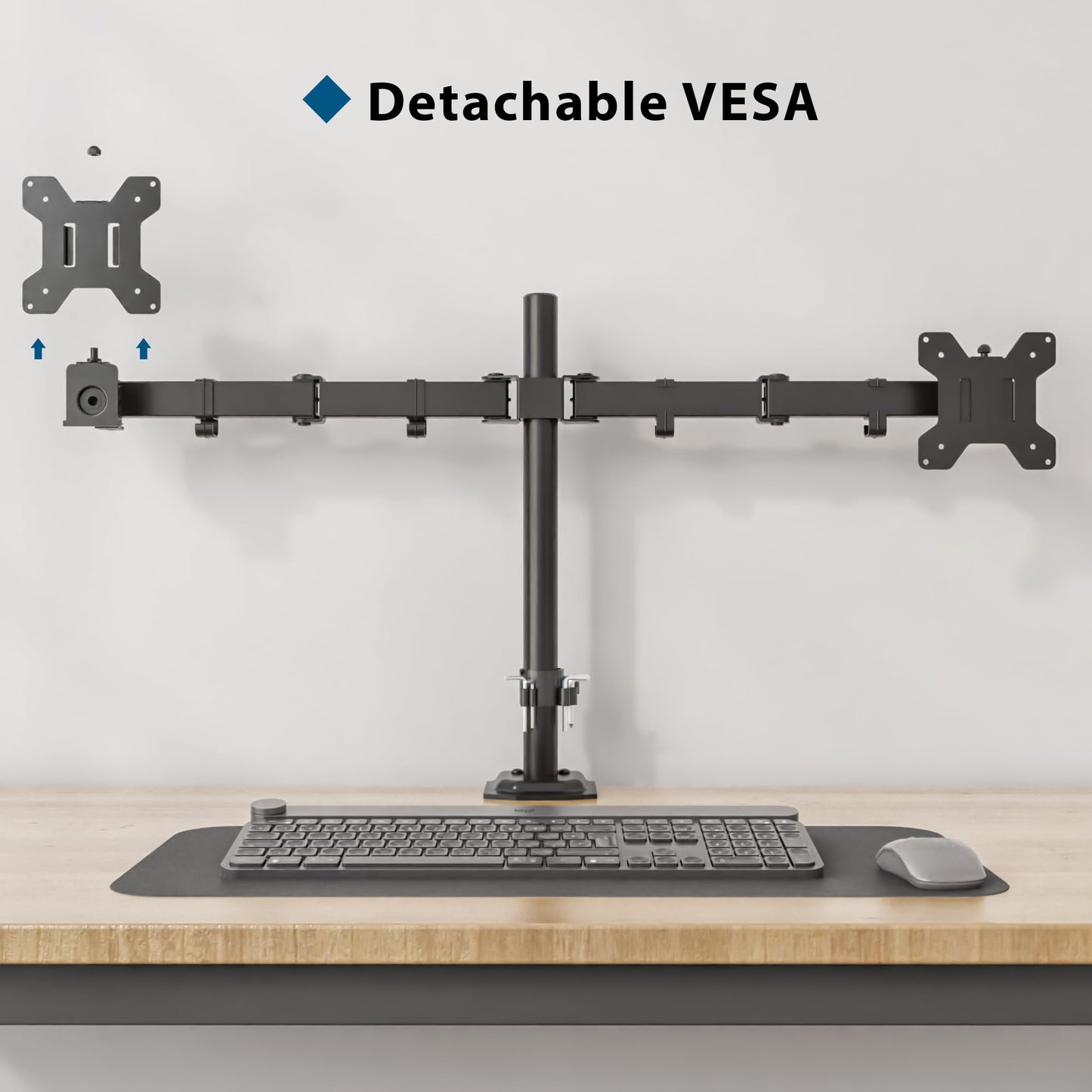 BONTEC Dual Monitor Arm for 13-32 inch LCD LED PC Screens, Height Adjustable 360° Rotation, 90° Tilt and Swivel, 22 lb per Arm, Desk Clamp or Grommet Mount, Cable Management,Black