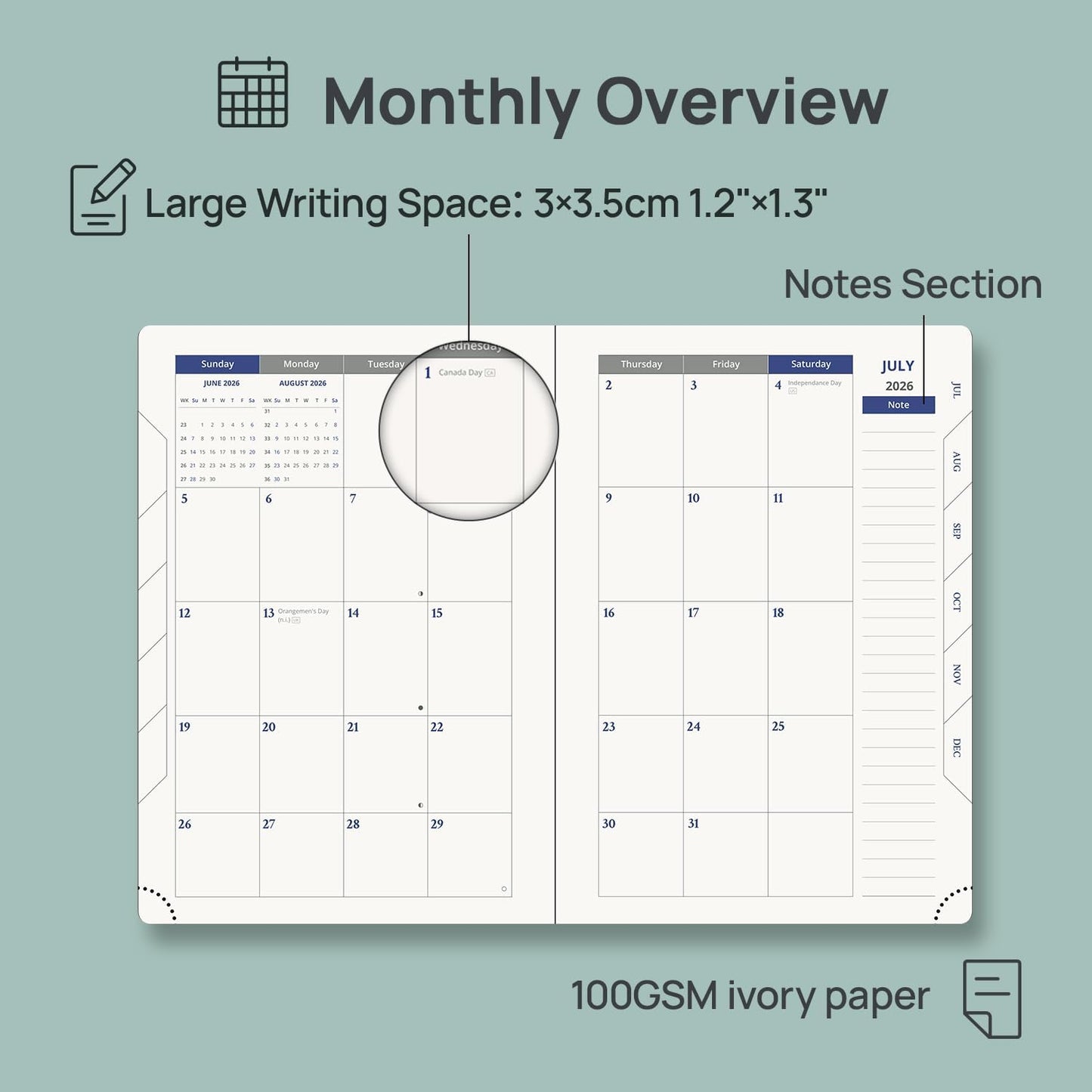 POPRUN Daily Planner 2026-2027 One Page per Day, (A5 Size 5.7" x 8.5") Academic Planner (July 2026 - June 2027) Hourly Appointment Book with Vegan Leather Hardcover, Monthly Tabs & Inner-pocket - Purple