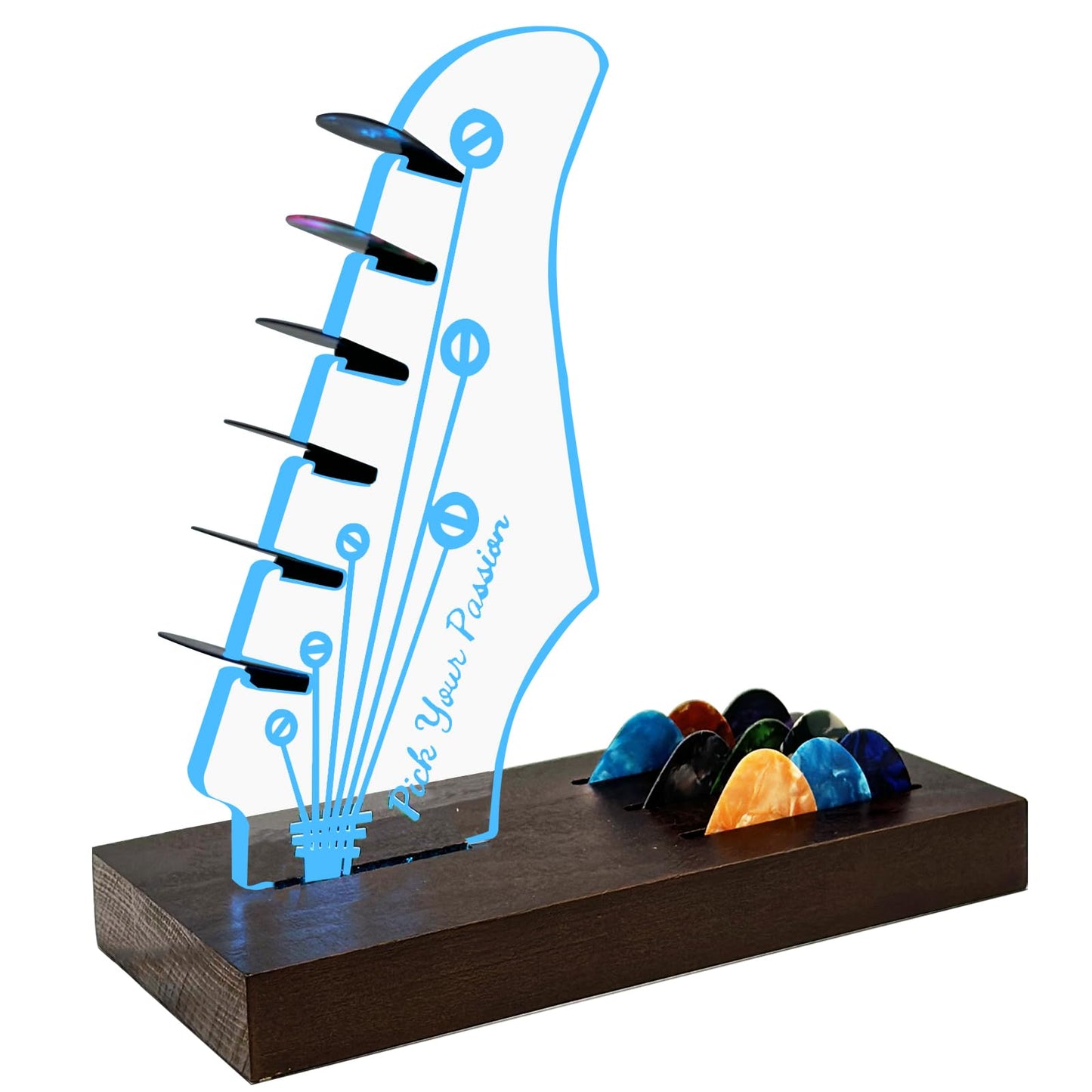 NZNDB Light Up Guitar Pick Holder, Wooden Guitar Pick Holder for Picks Storage and Display, Music Gift for Men Guitar Music Lovers Players Guitarist, Guitar Accessories