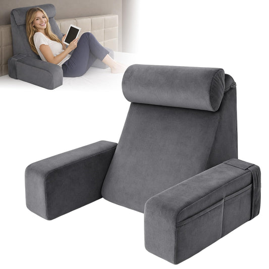 19" Reading Pillow for Bed Adult, Backrest Support Pillow for Bed, Sofa, Floor, Comfortable Back and Neck Support with Side Pocket, Removable & Washable, Ideal for Reading, Watching TV & Laptop Use