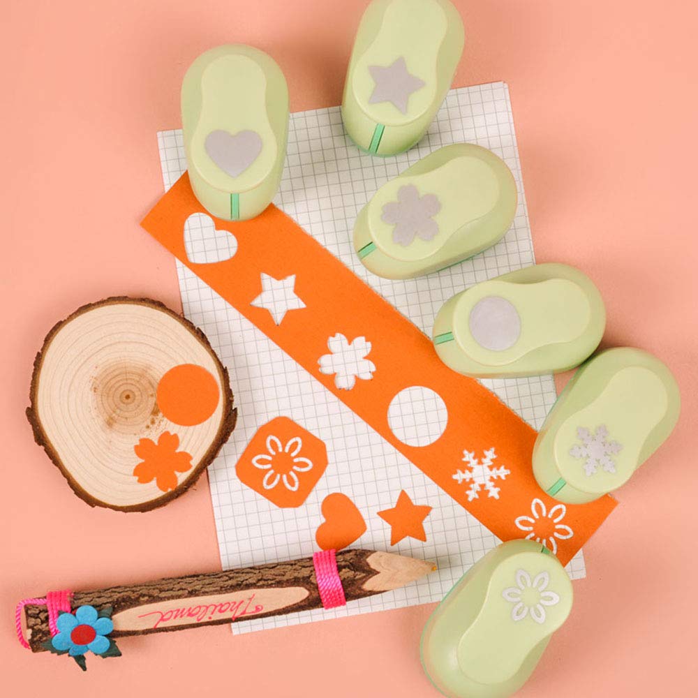 UCEC 6PCS Paper Punch, 1 Inch Craft Single Hole Punch Shapes, Star Heart Flower Circle Hole Puncher for Decoration Scrapbooking Craft Supplies DIY Kit Handmade Paper Punches for Kids