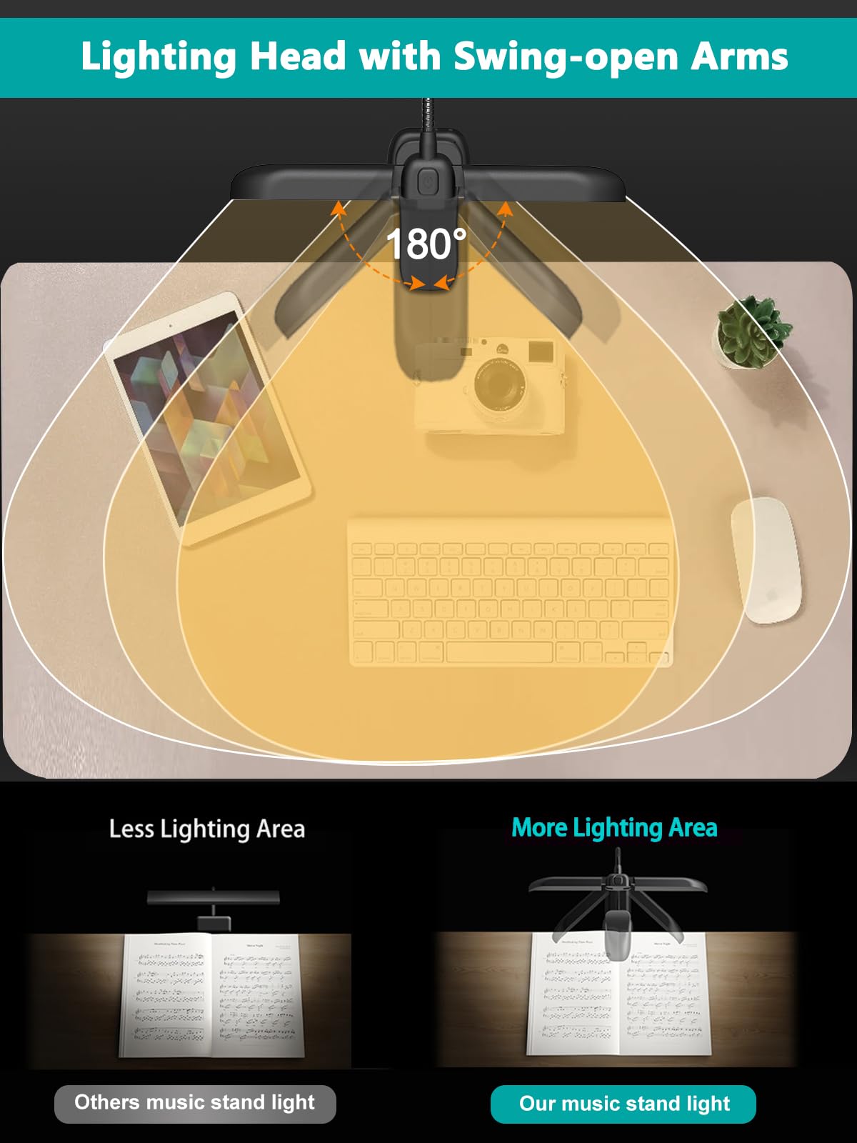 Vekkia 64 Led Rechargeable Music Stand Light, Folding Clip On Piano Lamp, Portable Professional 5 Brightness×3 Color Temperature, Perfect for Grand Piano, Book Reading.