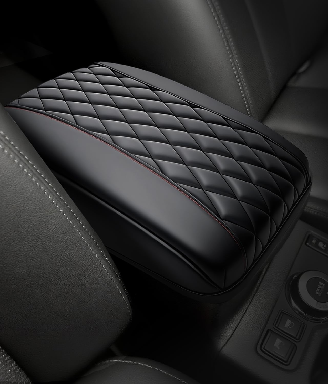 KIMCARLEY Center Console Cover for 2019-2025 2026 Dodge Ram 1500/2500/3500 Accessories, Leather Middle Armrest Console Cover Elbow Arm Rest Cushion for Car Anti-Scratch(Bucket Seat Console Only)