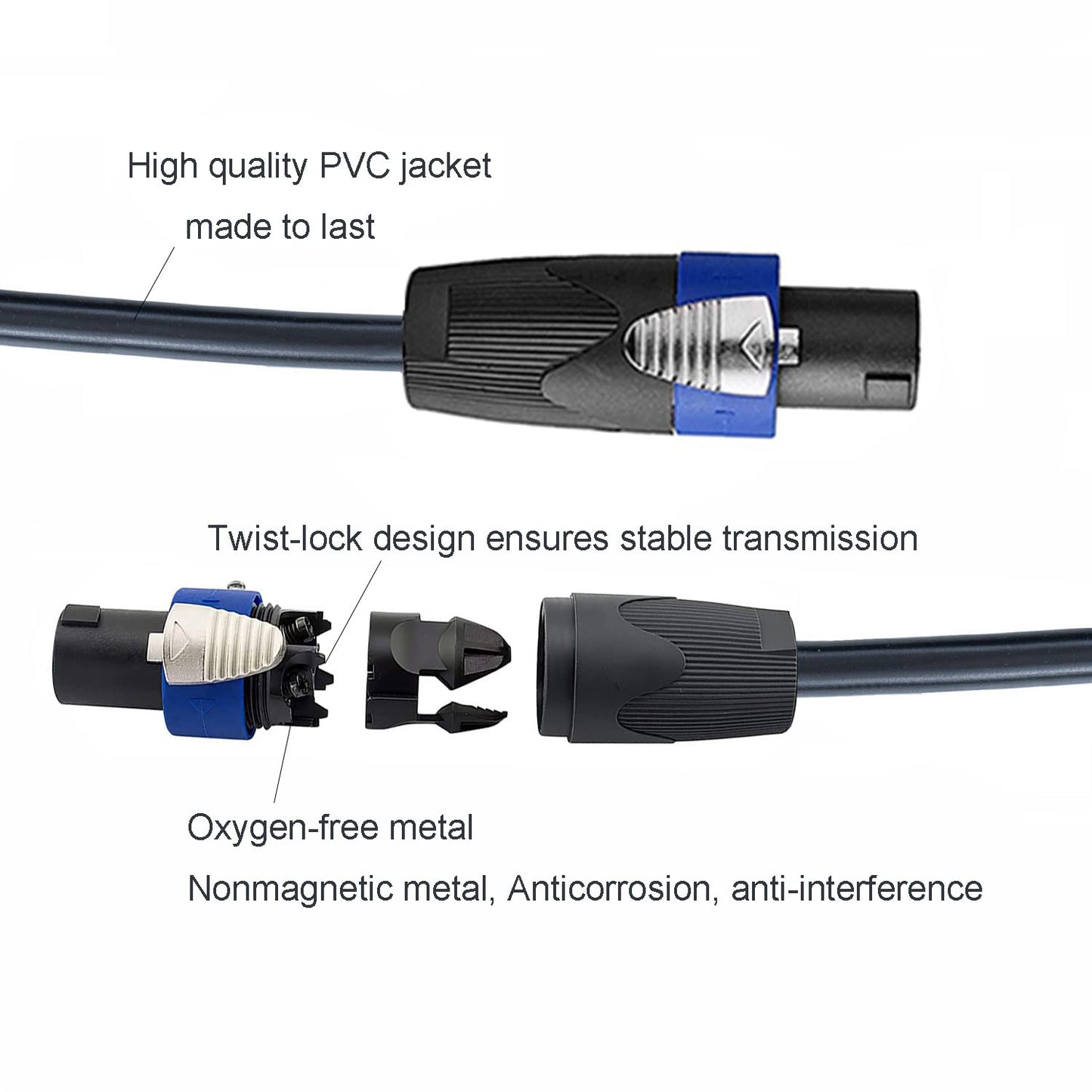 UMOKI Professional 50 Feet 12 Gauge Speakon to Speakon Cables - 50ft 12AWG Speakon Wires Audio Cords - 2 Pack