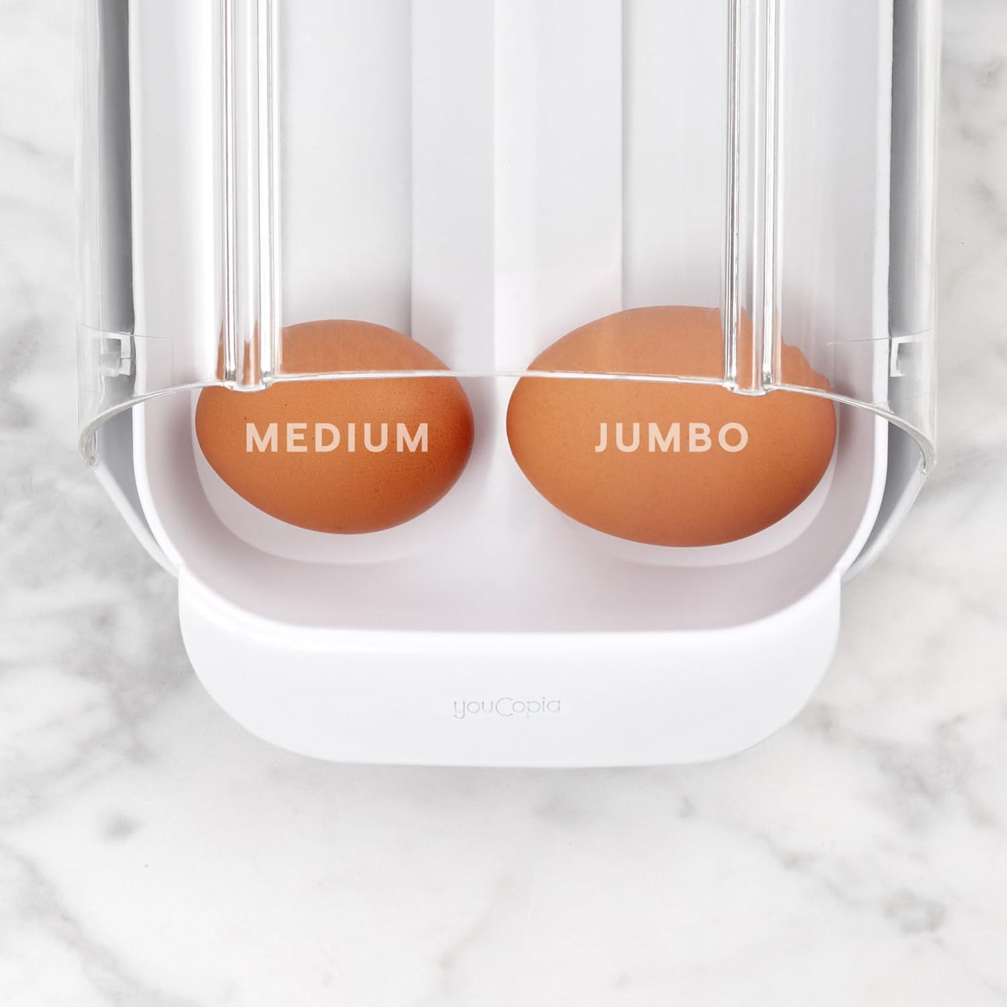 YouCopia FridgeView Rolling Egg Holder, Stackable Dispenser and Organizer for Refrigerator Storage, White