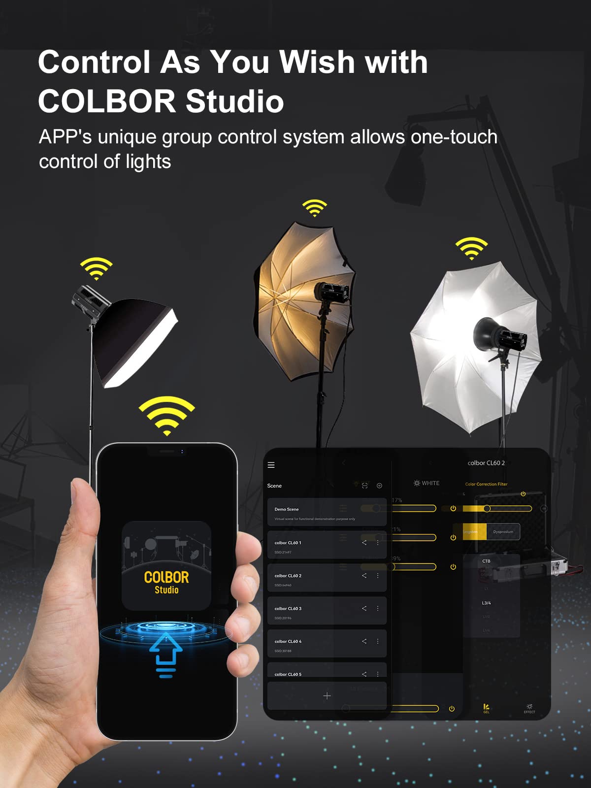 Video Light, Colbor CL100X 110W Bi-Colour Video Light 2700K-6500K CRI97+ COB Continuous Aluminium with Bowens Mount APP Control 10 Light Effect for Photography, Daylight LED Video Light Photo Studio