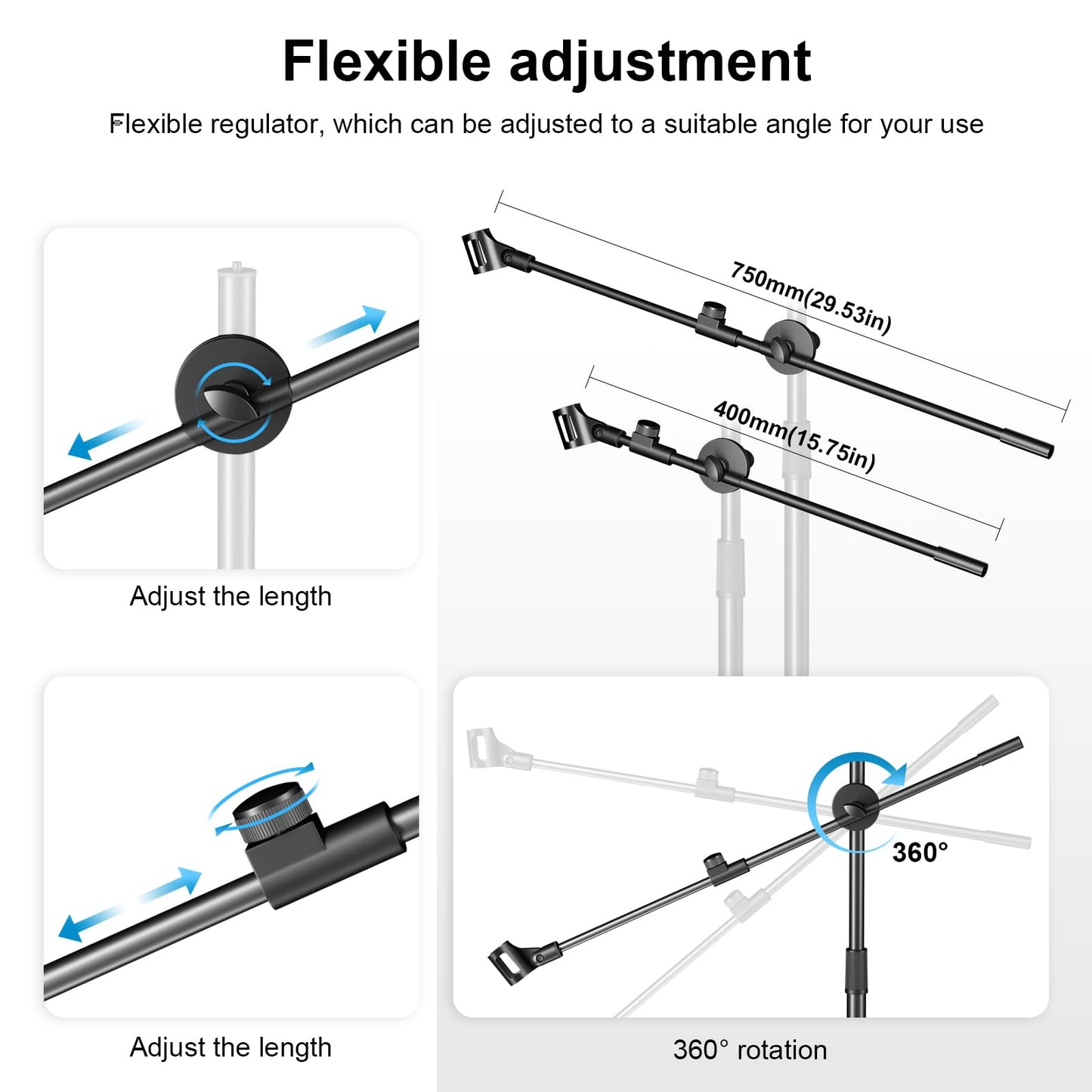 Aokeo Boom Microphone Stand Floor Tripod - Adjustable 42-68 Inch Portable With Tablet Holder and Carrying Bag - Supports Any Microphone Combination