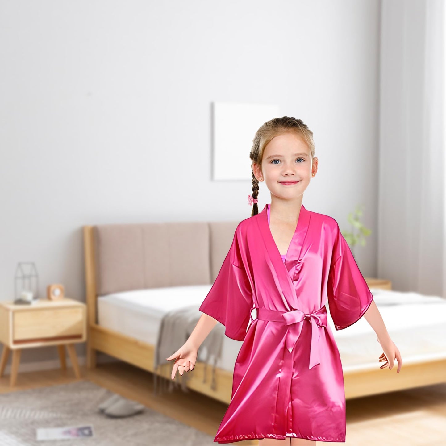 18 Pcs Spa Party Supplies for Girls 6 Satin Kimono Robe 6 Sleeping Eye Mask 6 Disposable Slippers for Flower Girl Kid Salon Pedicure Wedding Birthday Favors Washing Shower (Size 10, Rose Red)