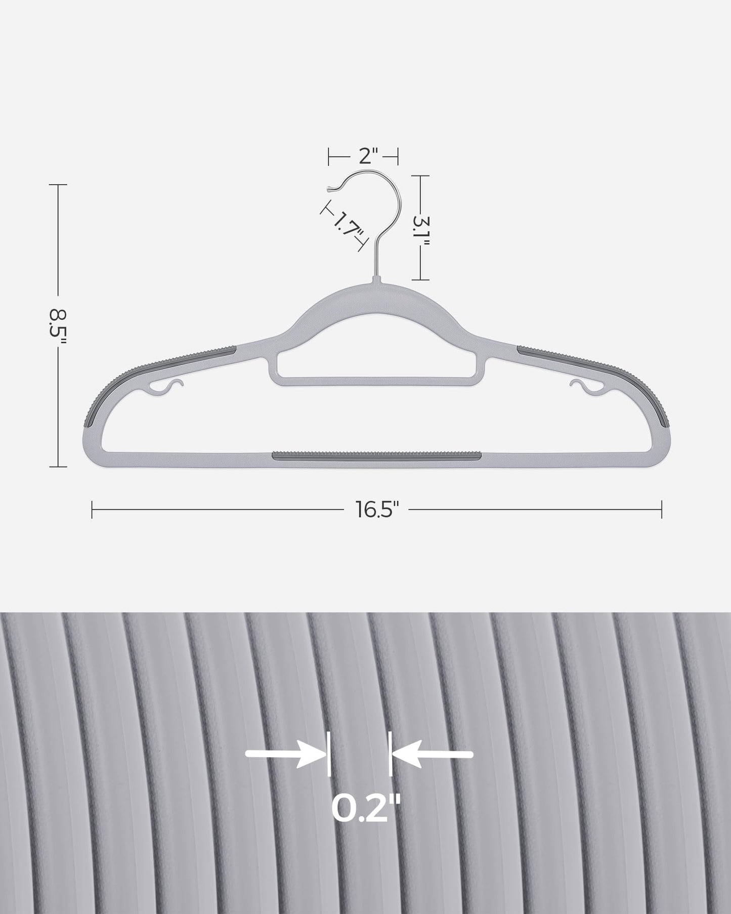 SONGMICS Pack of 50 Coat Hangers, Heavy-Duty Plastic Hangers, Clothes Hangers, Light and Dark Gray UCRP20G50
