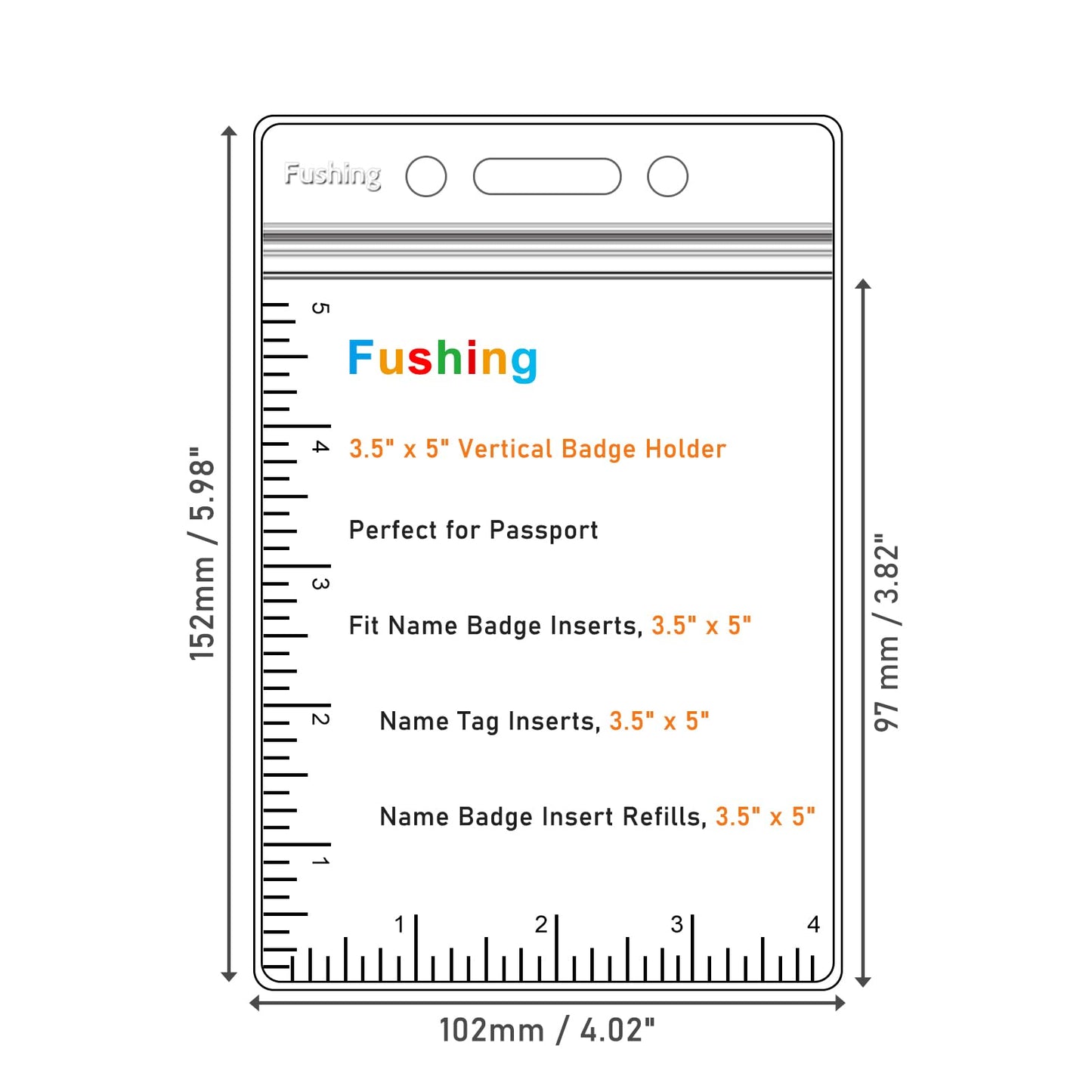 Fushing Pack of 50 Clear Plastic Vertical Badge Holders, Name Tag Holders, Card Holders (XL)