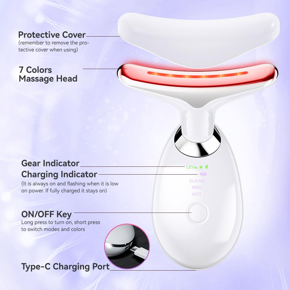 7-in-1 Face Massager, Facial Massager for Face and Neck with 3 Modes, Facial Skin Care Tool with Vibration and Thermal (White)