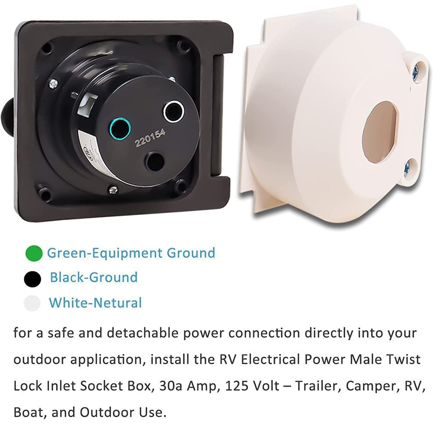 30Amp RV Power Inlet Kit, Including RV Power Inlet Receptacle, Female Twist Lock Adapter and Yellow Weatherproof Cover Boot, 125V RV Power Inlet Plug for RV Camper Trailer Boat Caravan Truck Yacht