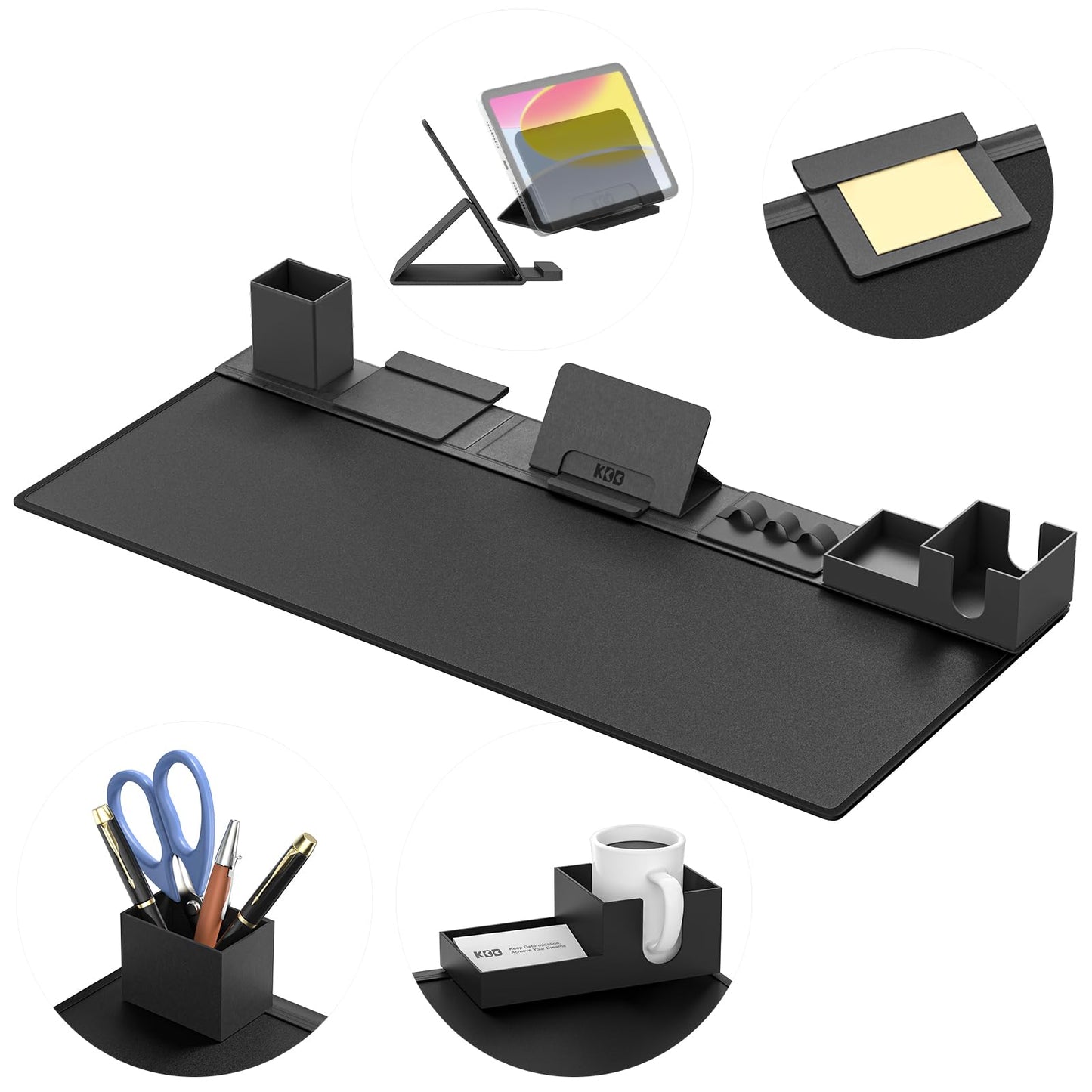 KDD Desk Mat with Magnetic Organizer Set, 6 in 1 Mouse Keyboaed Pad with Storage Accessories DIY Feature for Phone/Tablet Stand/Cup Holder/Card/Pen Holder/Cable Management for Office Desk Accessories