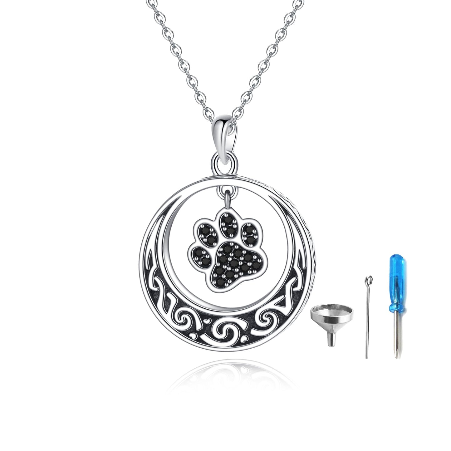 Paw Circle of Life Urn Necklace for Ashes Eternity 925 Sterling Silver Dog Cat Pet Ashes Necklace Keepsake for Ashes Memory Keepsake Jewelry for Women