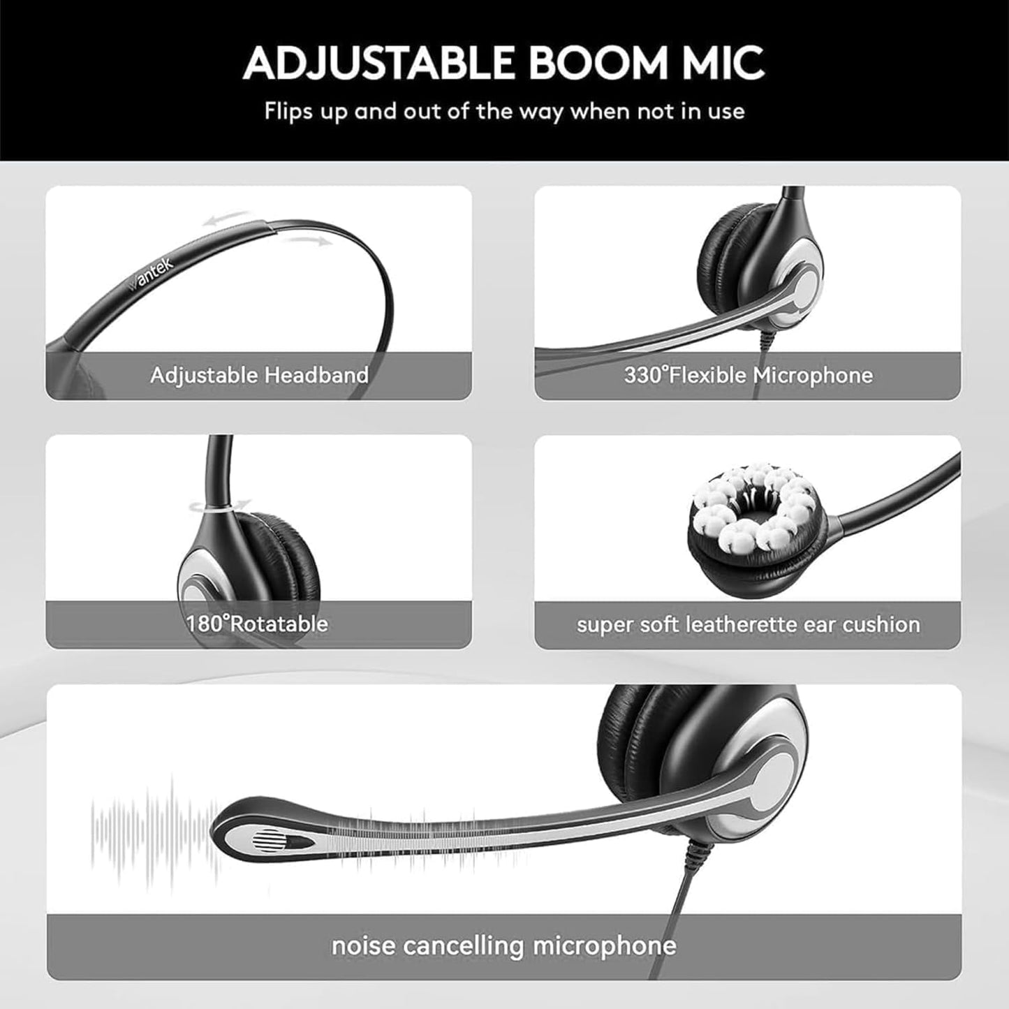 Wantek 2.5mm Telephone Headset Binaural with Noise Canceling Mic for Cisco Linksys SPA Grandstream Polycom Panasonic Zultys Siemens Gigaset Uniden AT&T Office IP and Cordless Dect Phones