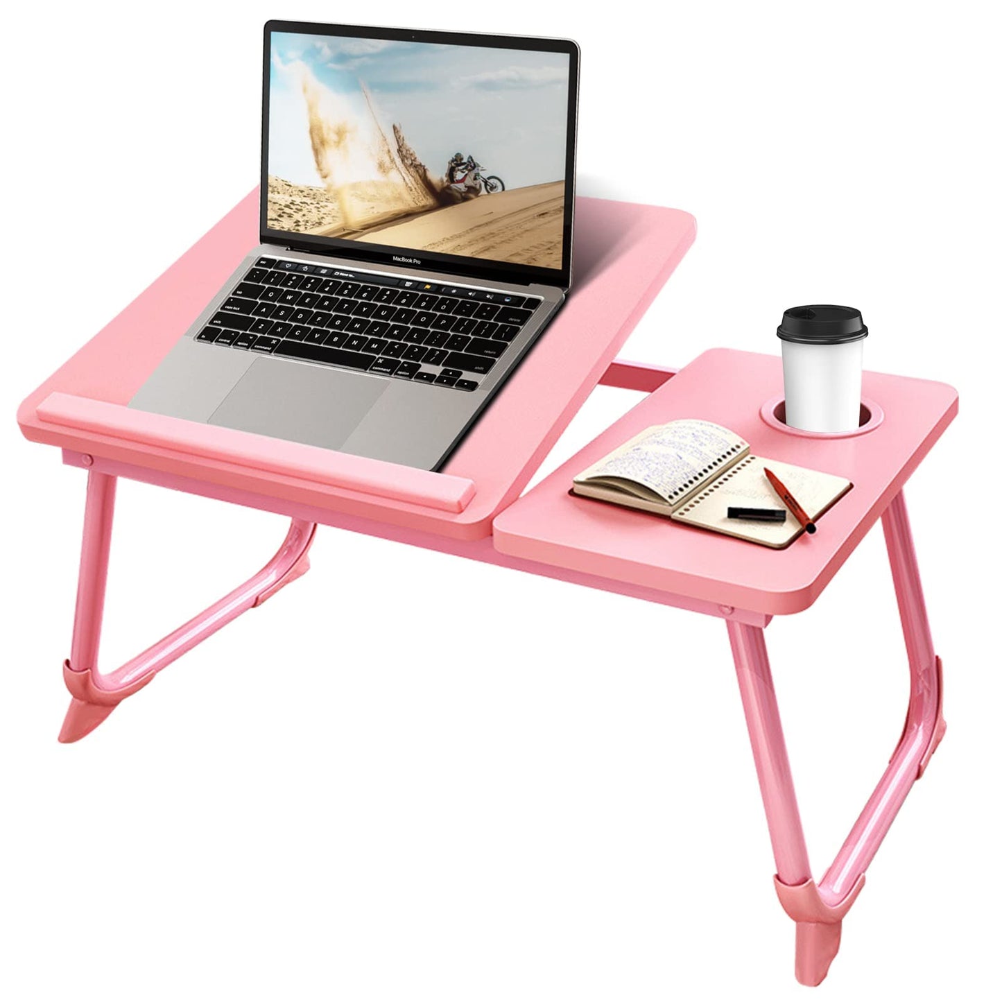 CloudTrip Laptop Desk for Bed or Couch, Lap Desk, Woking in Bed Desk, Home Office Desks, Breakfast Tray, Desk with Cup Holder, Watching Movies in Bed, Laptop Stand for Bed, Fordable Legs Desk (Pink)