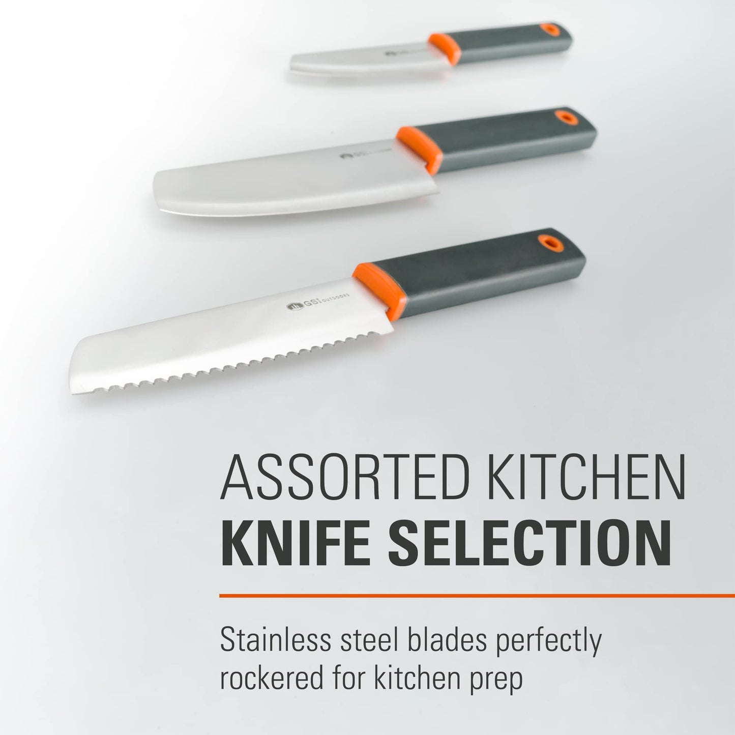 GSI Outdoors Santoku Knife Set | Gourmet Prep 3 Knives Set with Cutting Board and Storage Case for Camping and Outdoor Cooking