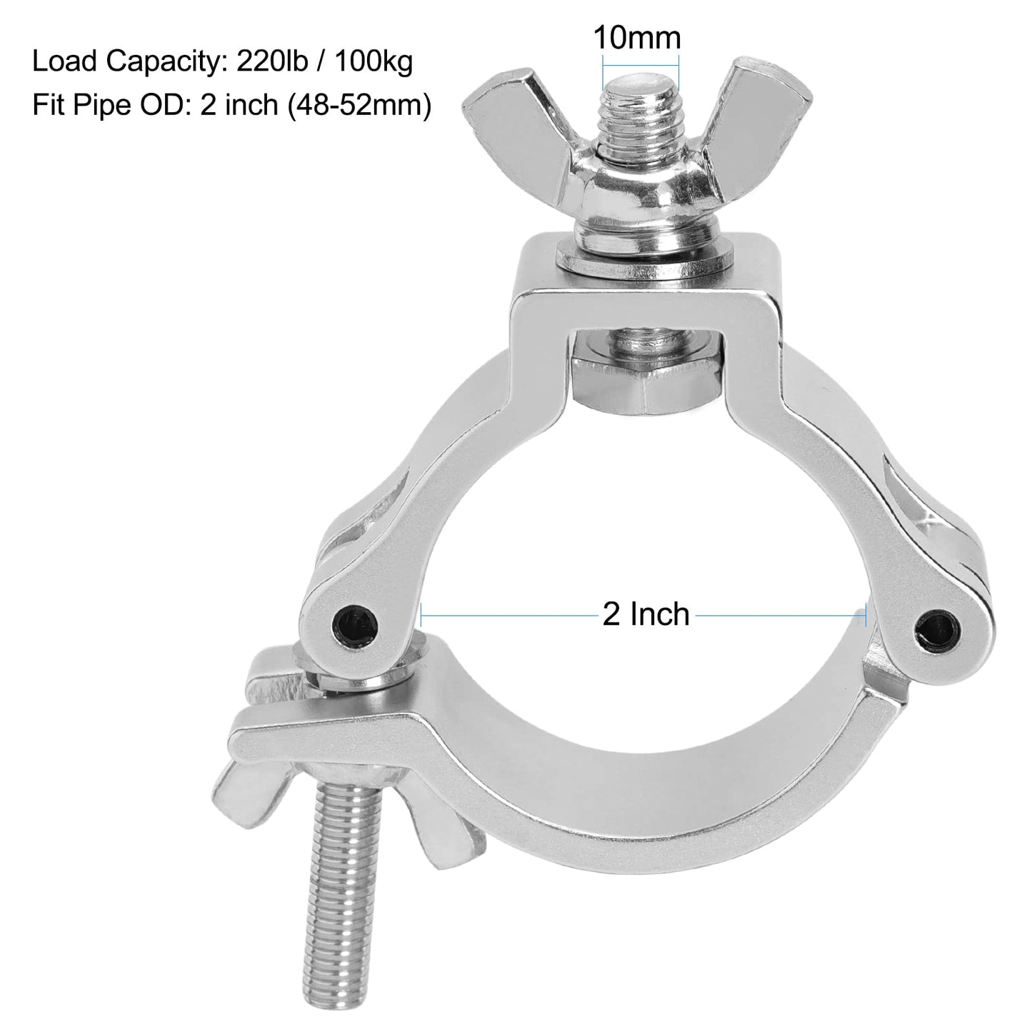 WorldLite TUV Truss Clamp, 10PCS 2 Inch Premium Aluminum Stage Lights Truss O Clamps, LED PAR Light Moving Head Stage Lighting Clamps, Fit for 48-52mm OD Tube, 220lb Load Capacity