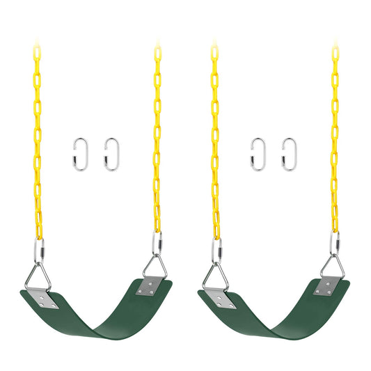 AGPTEK 2 Pack Swing Sets, Swing Seat with 167.6 CM Anti-Rust Chains Thermoplastic Coated, Cushion Accessories Replacement with Snap Hooks for Outdoors, Playground, Jungle Gym Green