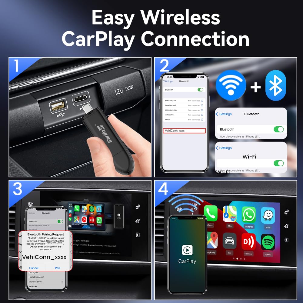 Carlinkit CarPlay Wireless Adapter MiNi SE 2025 - Auto Connect Online Update for iPhone, CarPlay Wireless Adapter Convert OEM Wired CarPlay Cars, Wired to Wireless Plug & Play Dongle