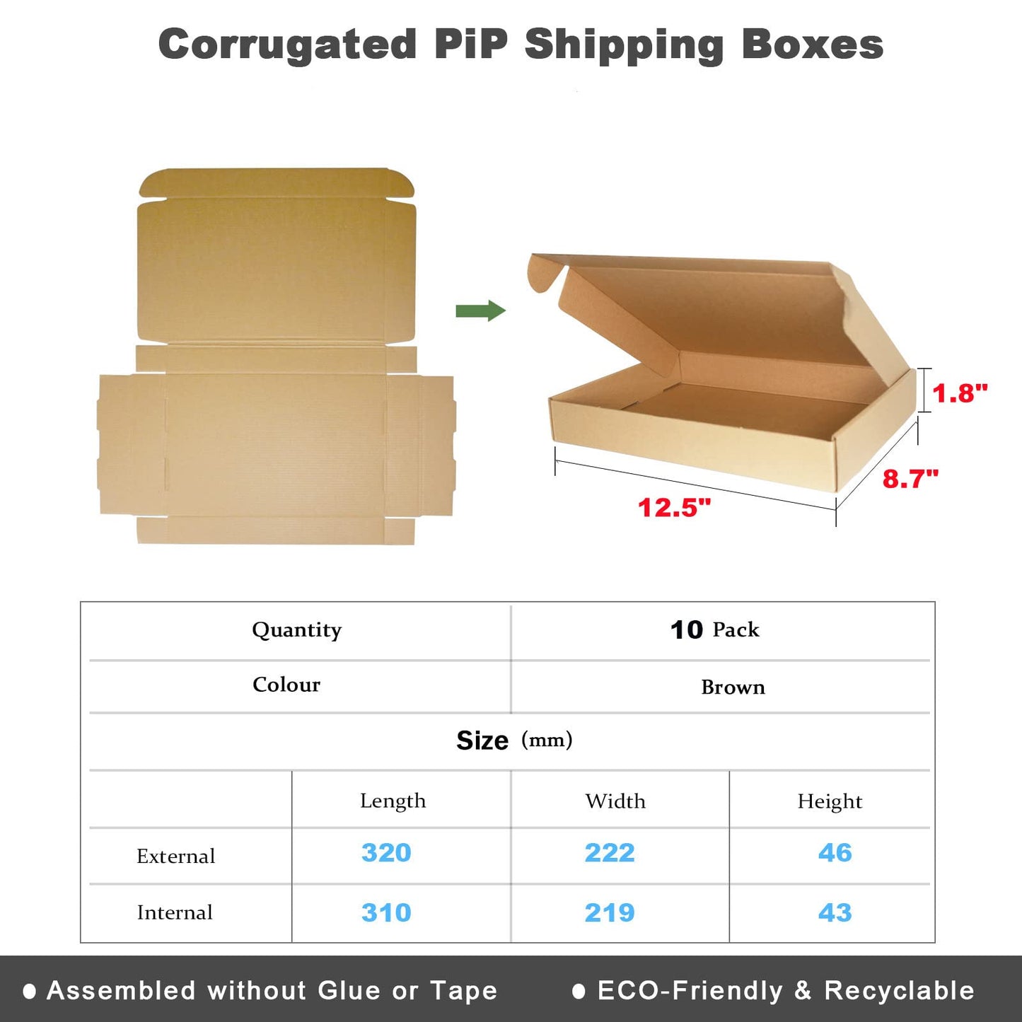 A4 Corrugated Cardboard Shipping Boxes, 320x222x46mm (12.5"x8.7"x1.8") Small Parcel Boxes, Packaging Mailing Boxes for Business, Posting, Small Packet Shipping, Storing or Gift(Pack of 15)