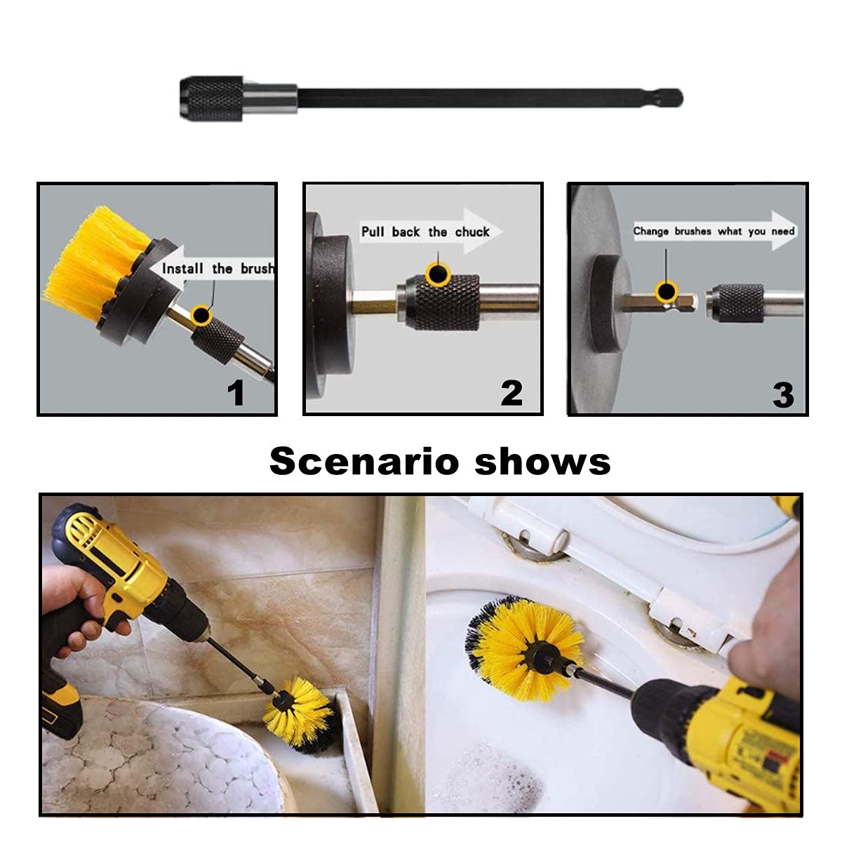 Exiron Multicolor Electric Drill Brush Set Kit 37 Pieces for Cleaning, Household Cleaning Brushes, with Quick-Change Shaft for Replacement