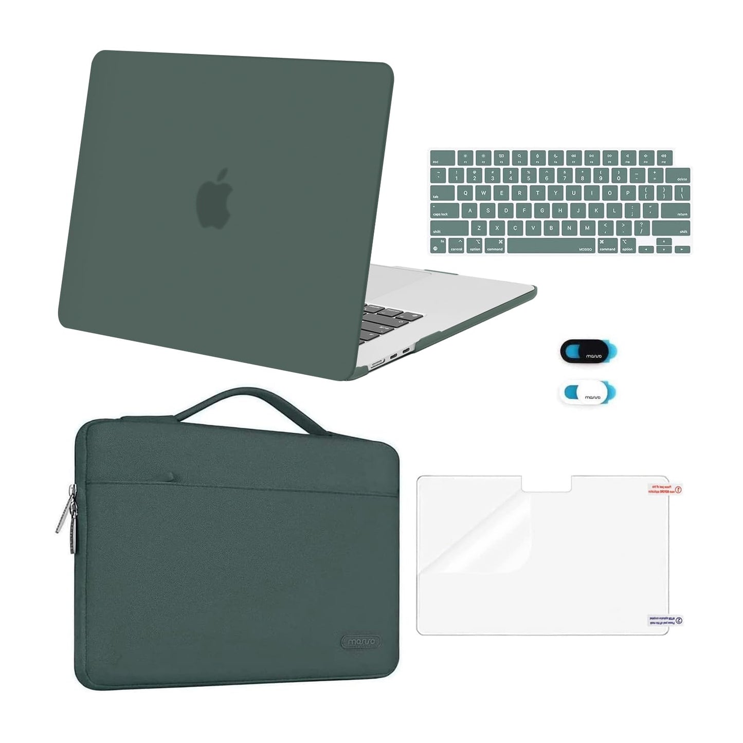 MOSISO Compatible with MacBook Air 15 inch Case M5 2026 M4 2025 M3 M2 2024 2023 A3448 A3241 A3114 A2941,Protective Hard Shell&Carrying Sleeve Bag&Keyboard Cover&Webcam Cover&ScreenFilm, Emerald Green