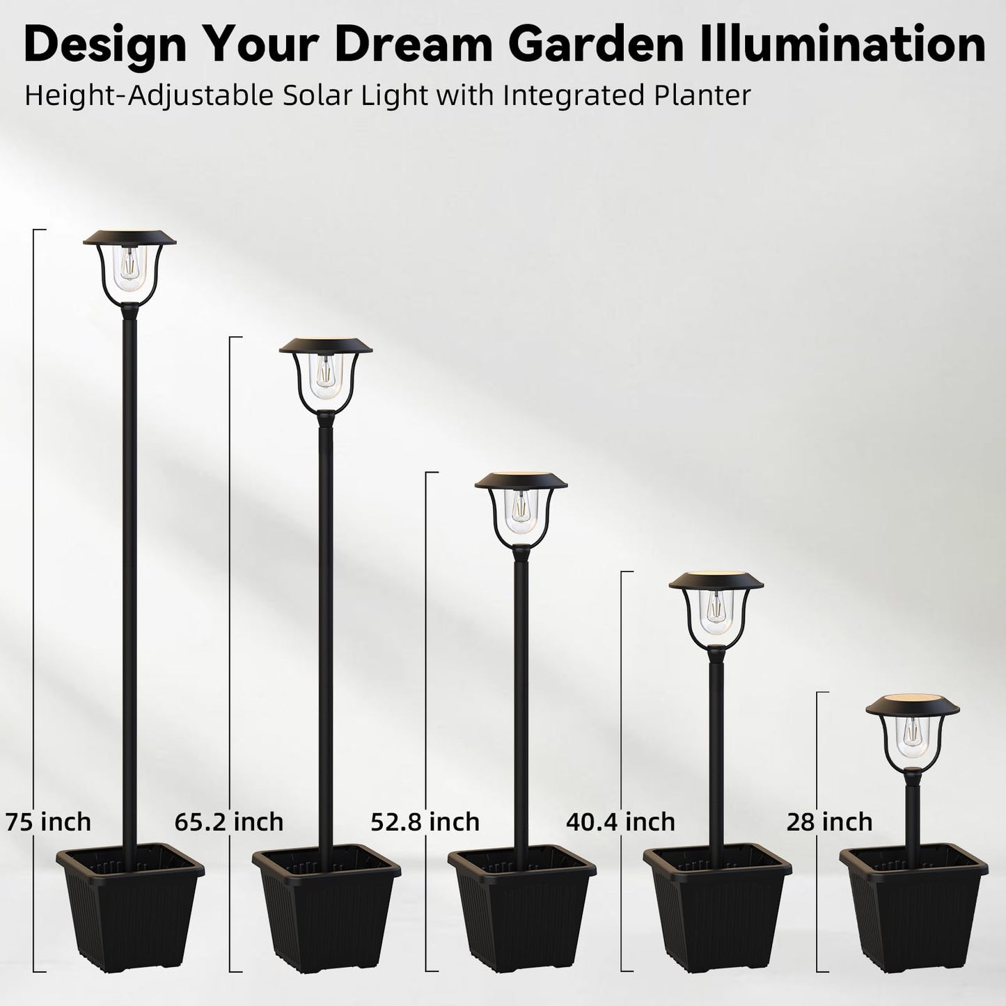 75" Solar Lamp Post Light with Planter, 100 Lumens Waterproof Aluminum Solar Outdoor Light, Auto On/Off Lamp Post for Garden Yard Patio Outdoor Space Decor - Cool White 6000K