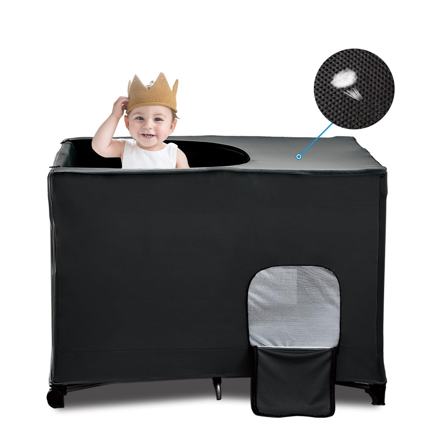 South to East Slumber Crib Blackout Cover, Portable Travel Crib Canopy Cover with Carry Bag, Breathable Sleeping Pod Shade for Playpen, Stretchy Netting Canopy Cover for Pack N Play Playard