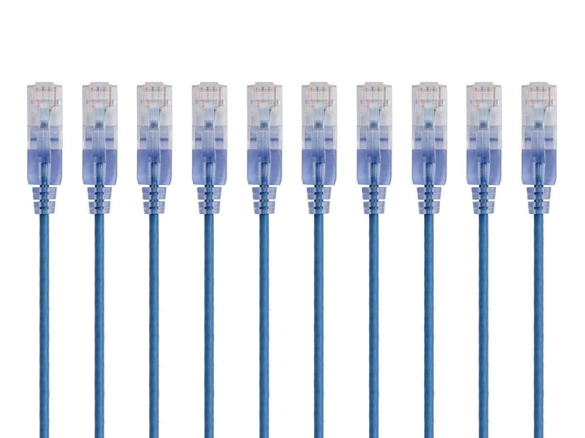 Monoprice SlimRun Cat6A Ethernet Patch Cable - Network Internet Cord - RJ45, Stranded, 550Mhz, UTP, Pure Bare Copper Wire, 10G, 30AWG , 1ft, Black, 10-Pack