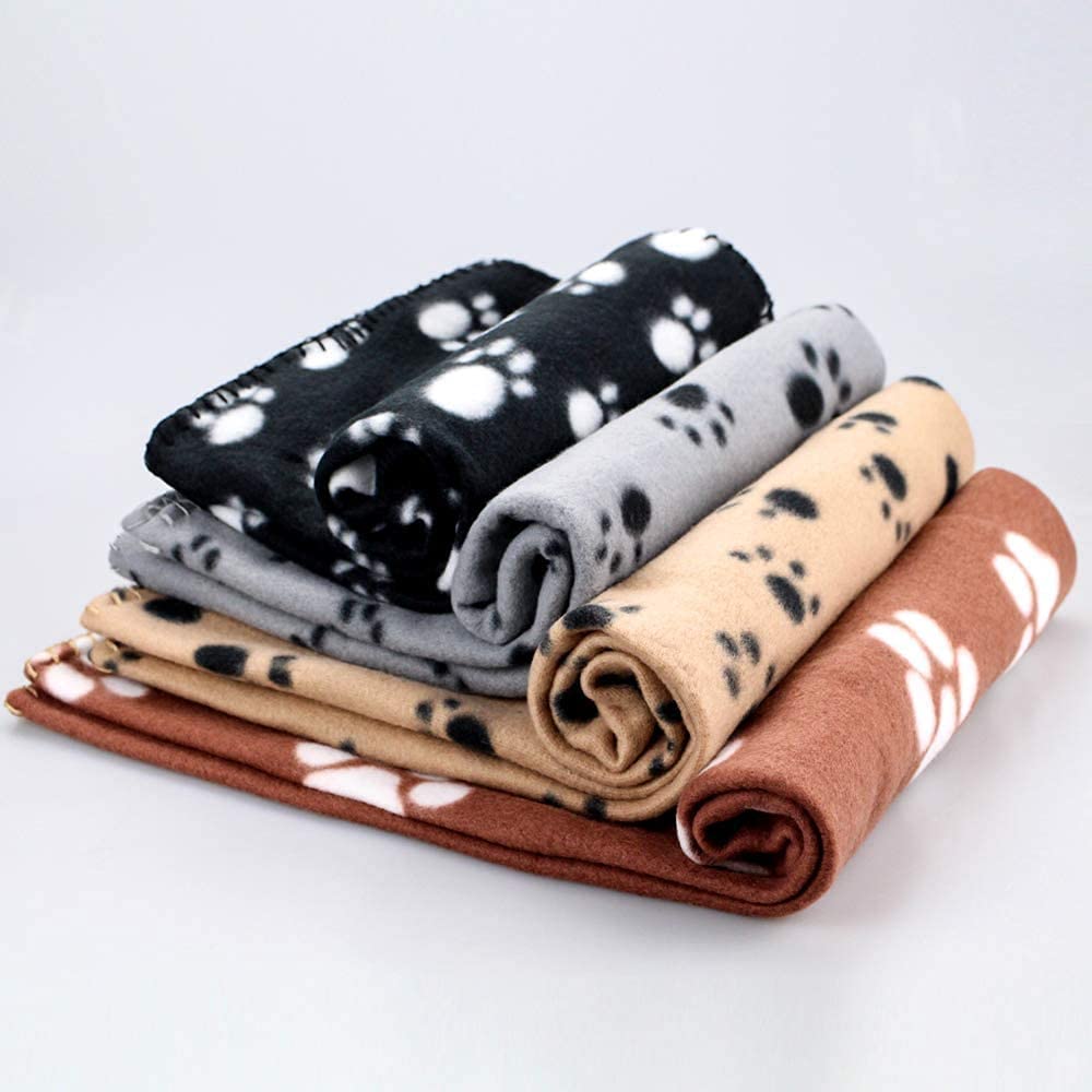 12 Pieces 39 x 28 Inch Pet Blankets with Paw Print Dog Cat Soft Fleece Blanket Sleep Mat Pad Bed Cover for Kitten Puppy and Other Small Animals (4 Colors)