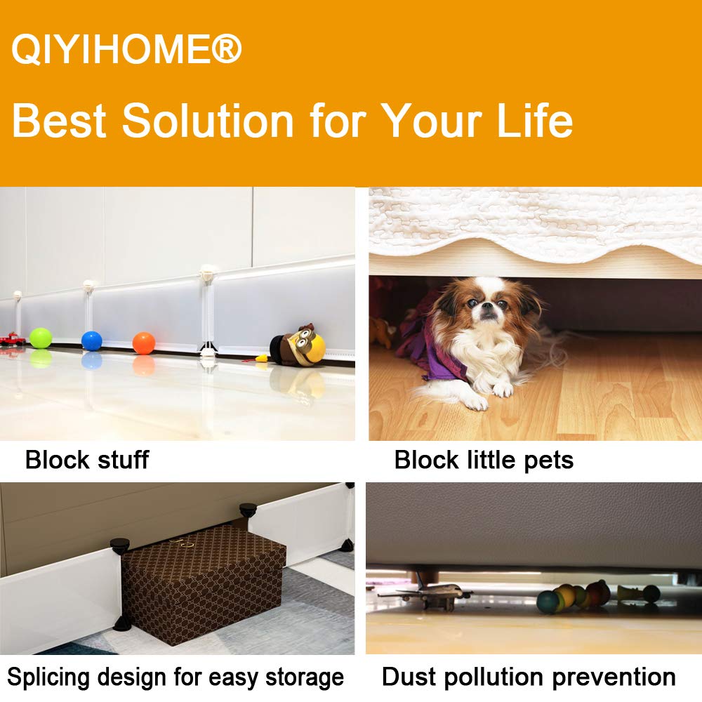 QIYIHOME Under Bed Blocker for Pets, Gap Bumper, Keeps Dirt and Dust Away, Easy to Install, Total 11.8" Height 83" Length, White