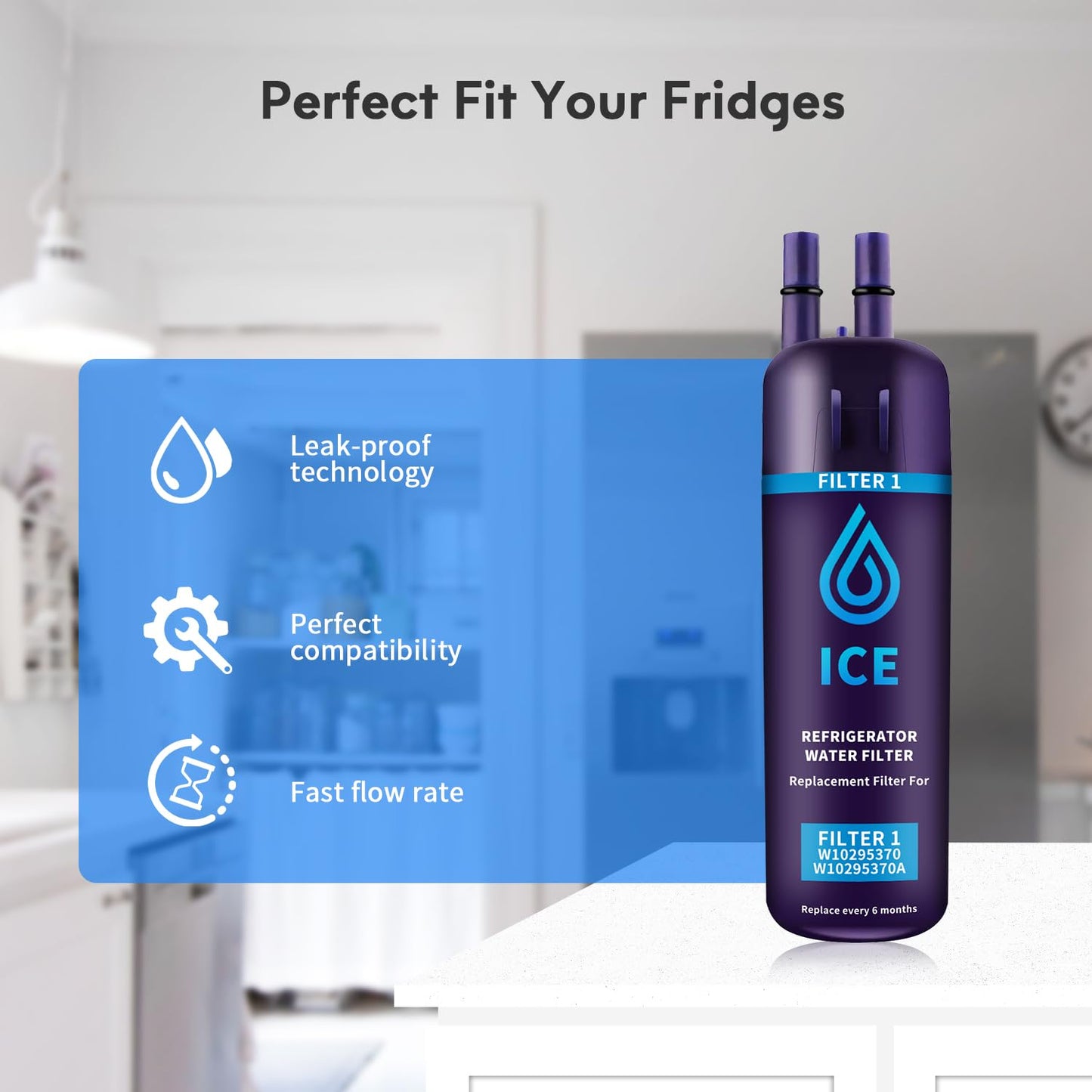 3 Pack W10295370a Refrigerator Water Filter Compatible with Whirlpool Water Filter 1,W10295370,EDR1RXD1,P4RFWB,Kenm0re 46-9081,Kenm0re 46-9930(Blue)