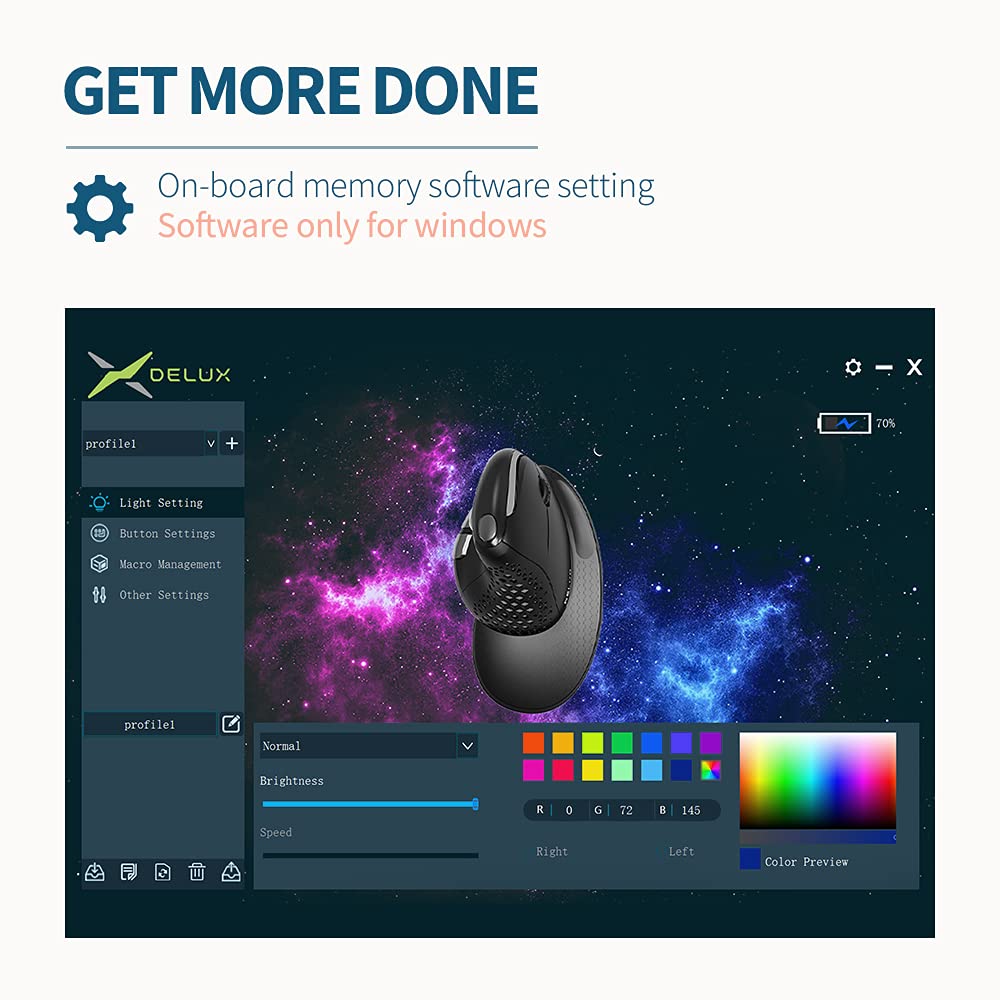 DELUX Seeker Wireless Ergonomic Vertical Mouse with OLED Screen and Thumb Wheel, Rechargeable, Removable Palm Rest, 7200DPI, 7 Programmable Buttons, RGB Light, Exchangeable Back Cover (M618XSD-Black)